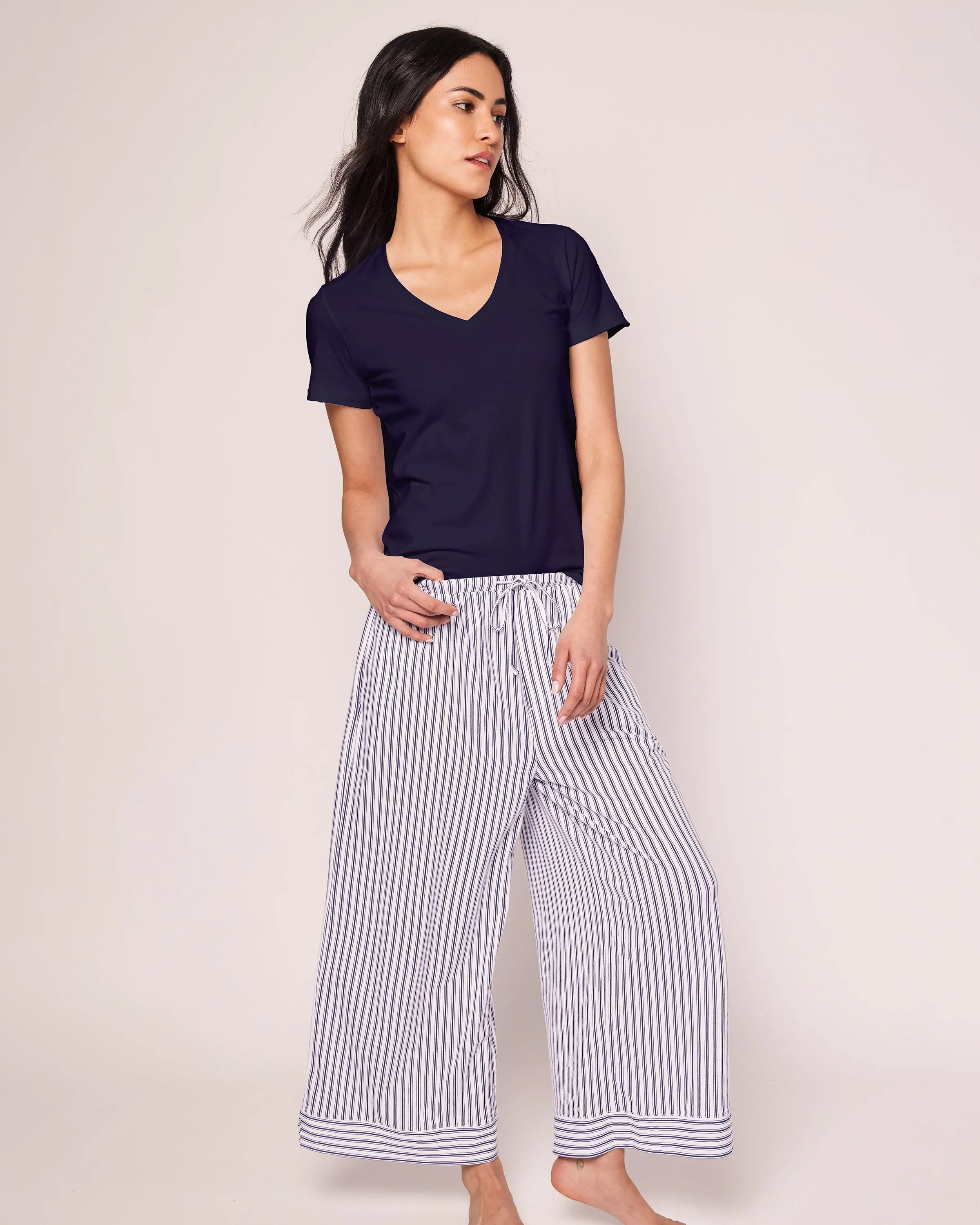 Women's Pima V-Neck Short Sleeve Top in Navy sold by Petite Plume product image thumbnail 3
