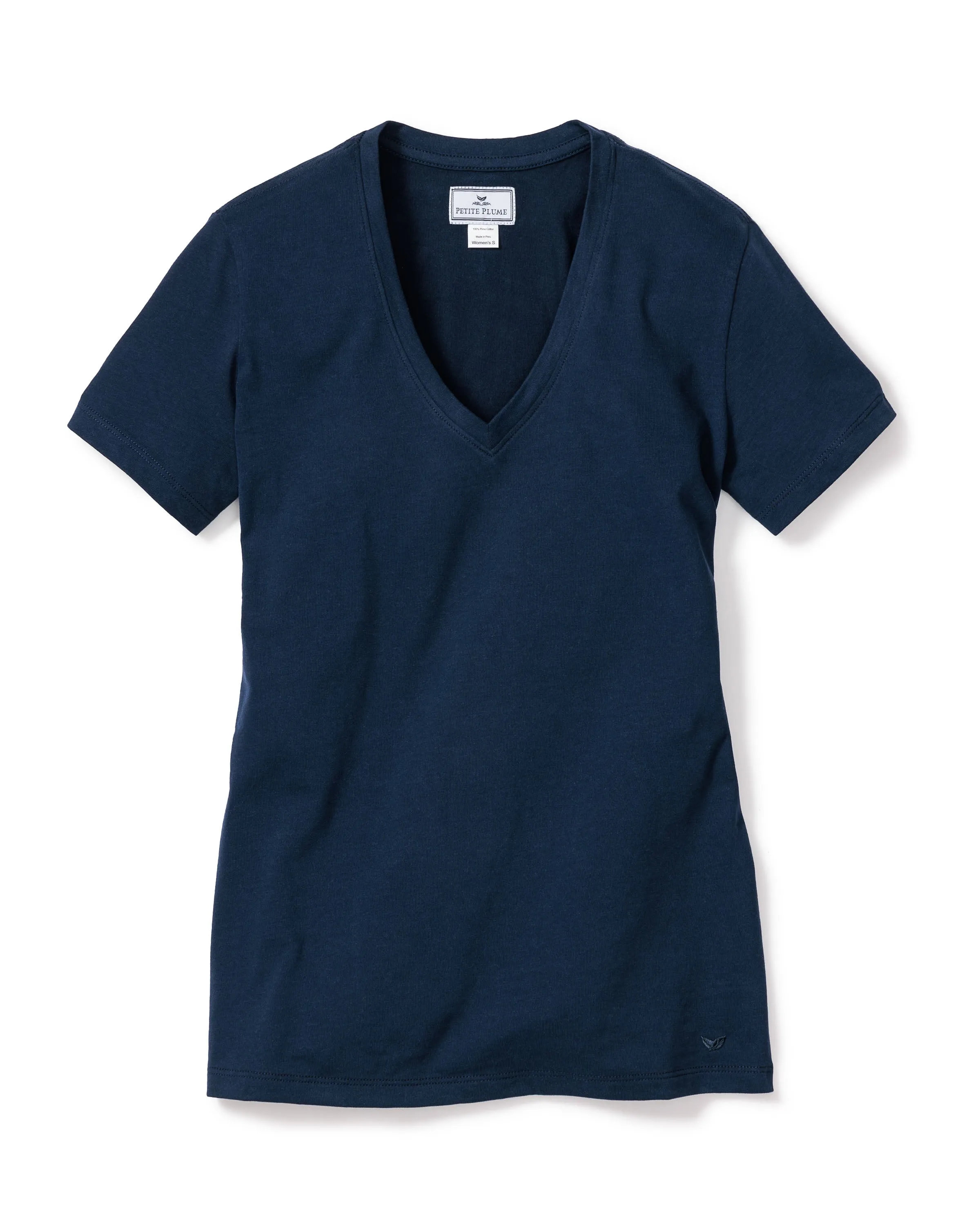 Women's Pima V-Neck Short Sleeve Top in Navy sold by Petite Plume