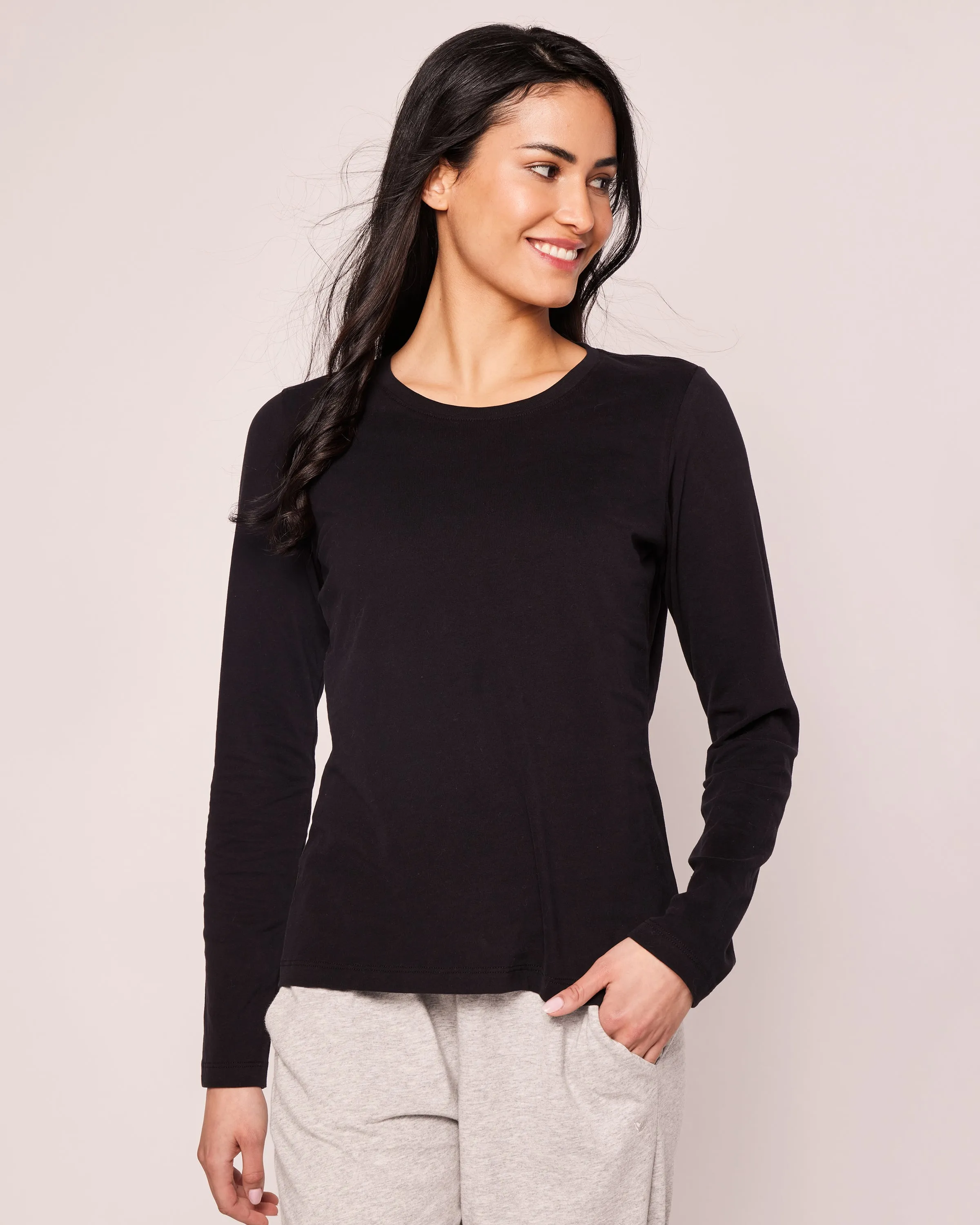 Women's Pima Long Sleeve Top in Black sold by Petite Plume product image thumbnail 2