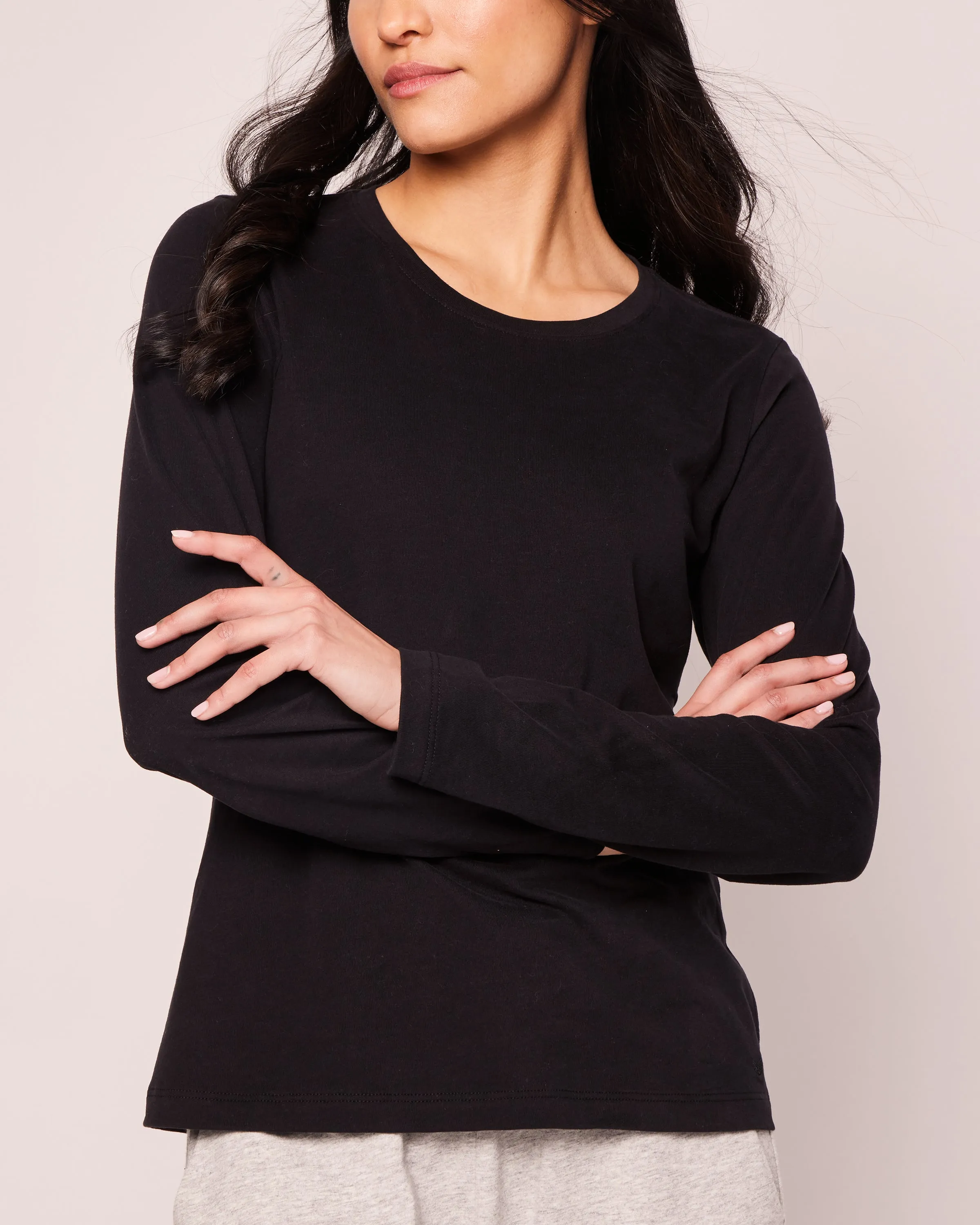 Women's Pima Long Sleeve Top in Black sold by Petite Plume product image thumbnail 3