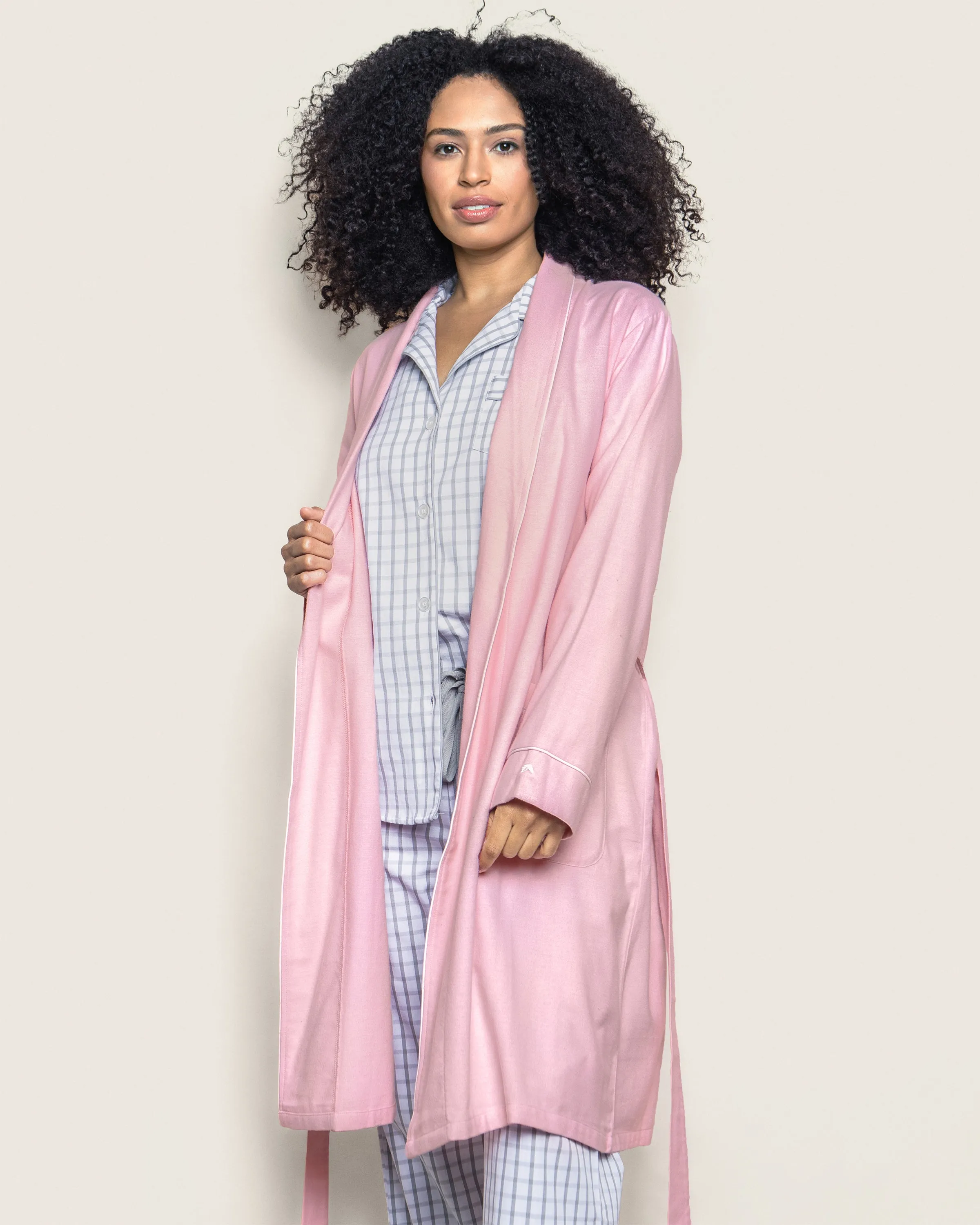 Women's Flannel Robe in Pink sold by Petite Plume product image thumbnail 2