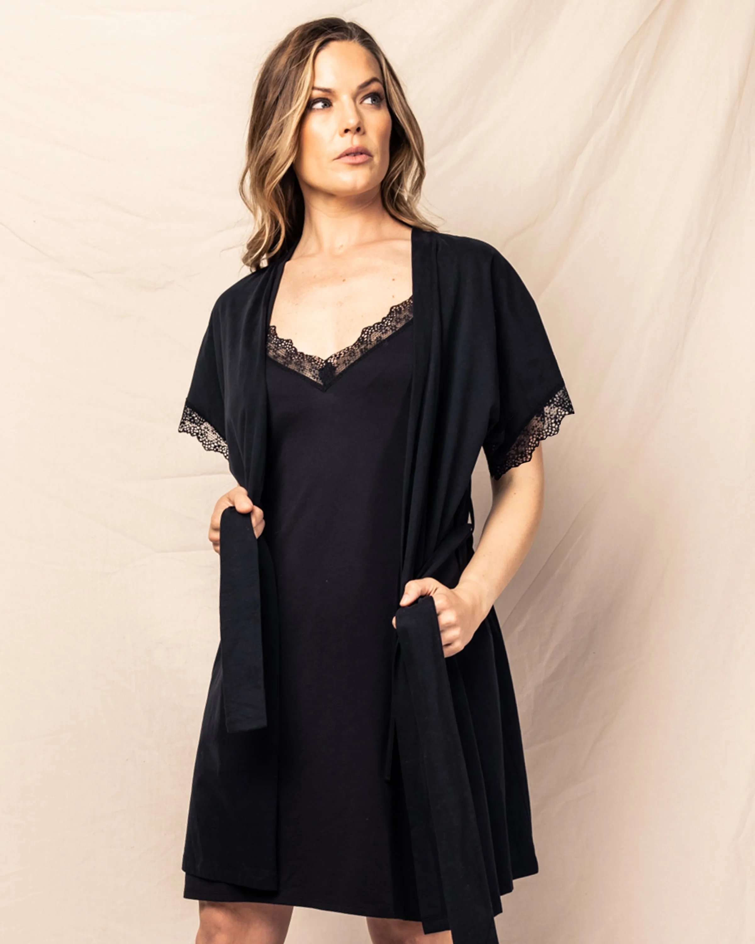 Women's Pima Nightgown with Lace in Black sold by Petite Plume product image thumbnail 3