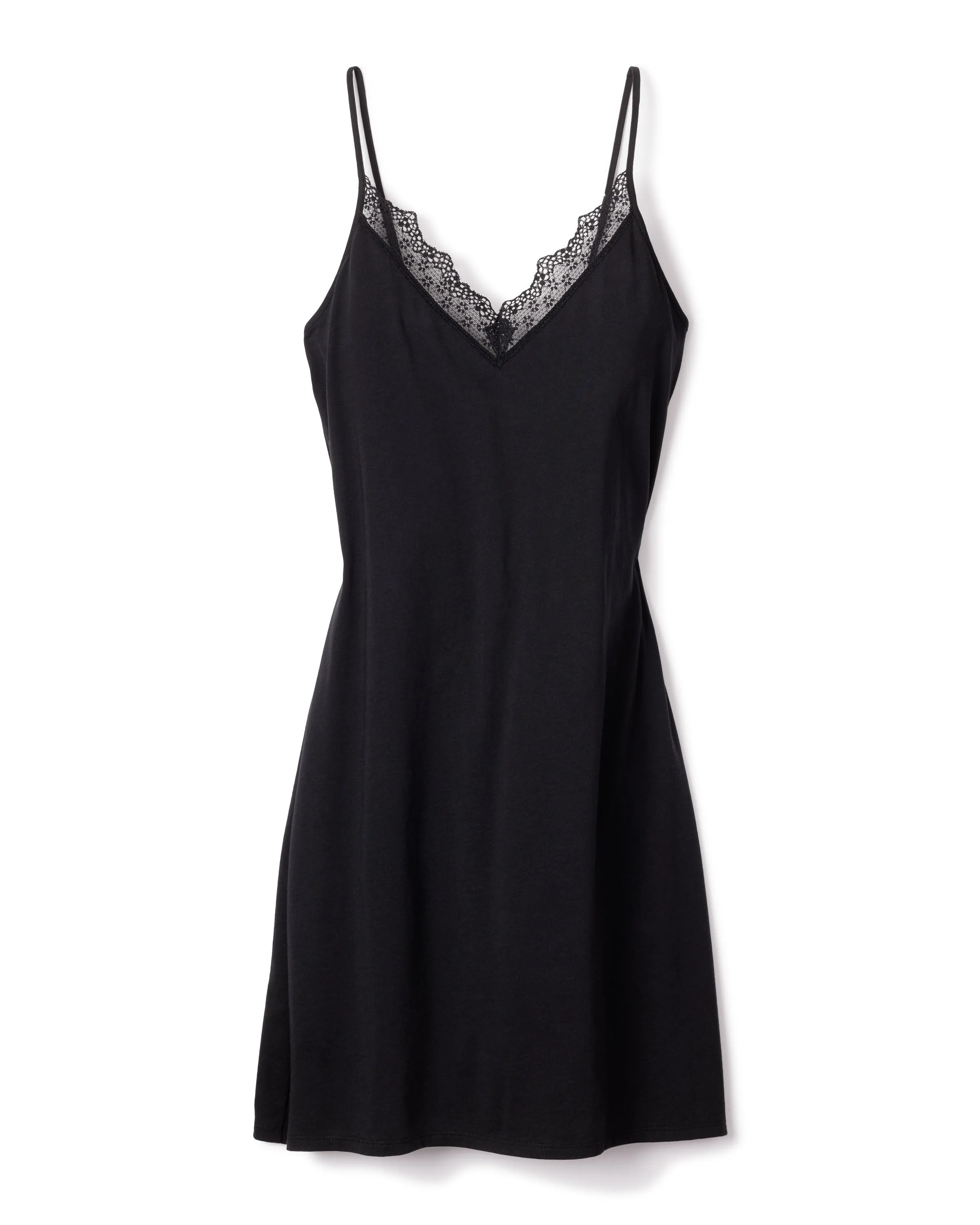 Women's Pima Nightgown with Lace in Black sold by Petite Plume