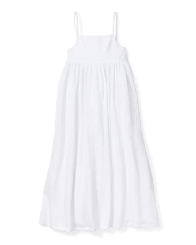 Women's Gauze Serene Lounge Dress in White sold by Petite Plume