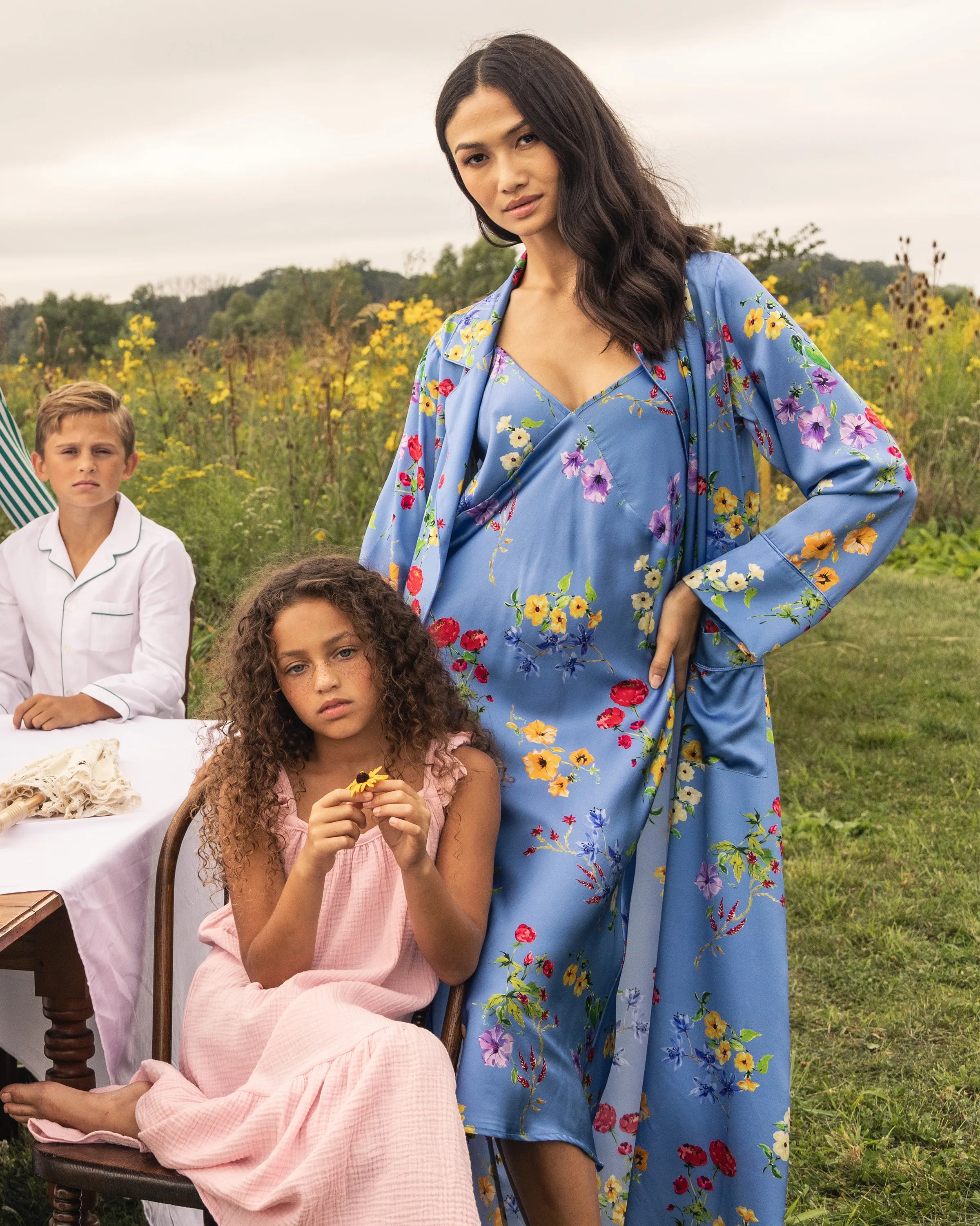 Women's Silk Cosette Nightgown in Azure Brilliant Botanical sold by Petite Plume product image thumbnail 4