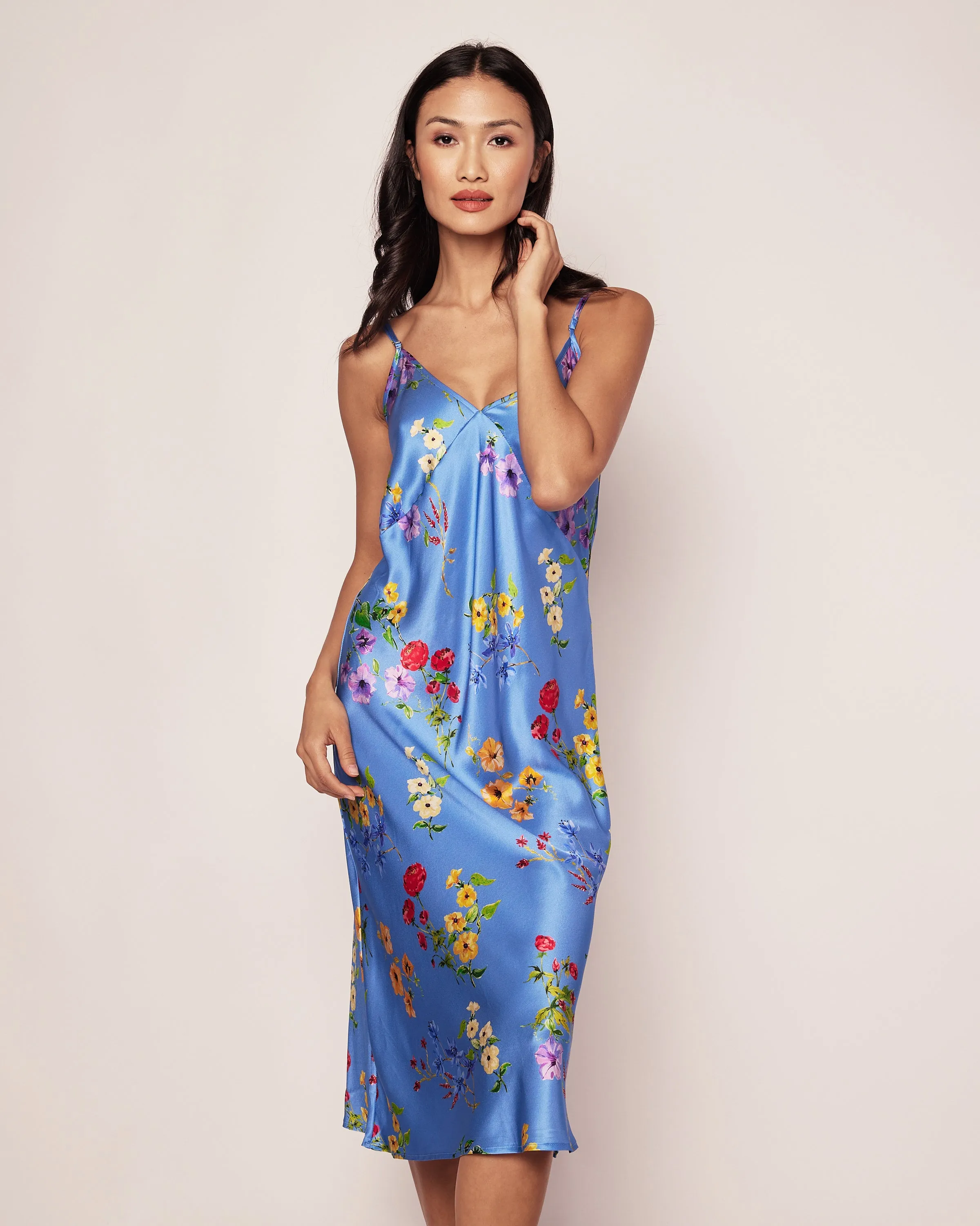 Women's Silk Cosette Nightgown in Azure Brilliant Botanical sold by Petite Plume product image thumbnail 2