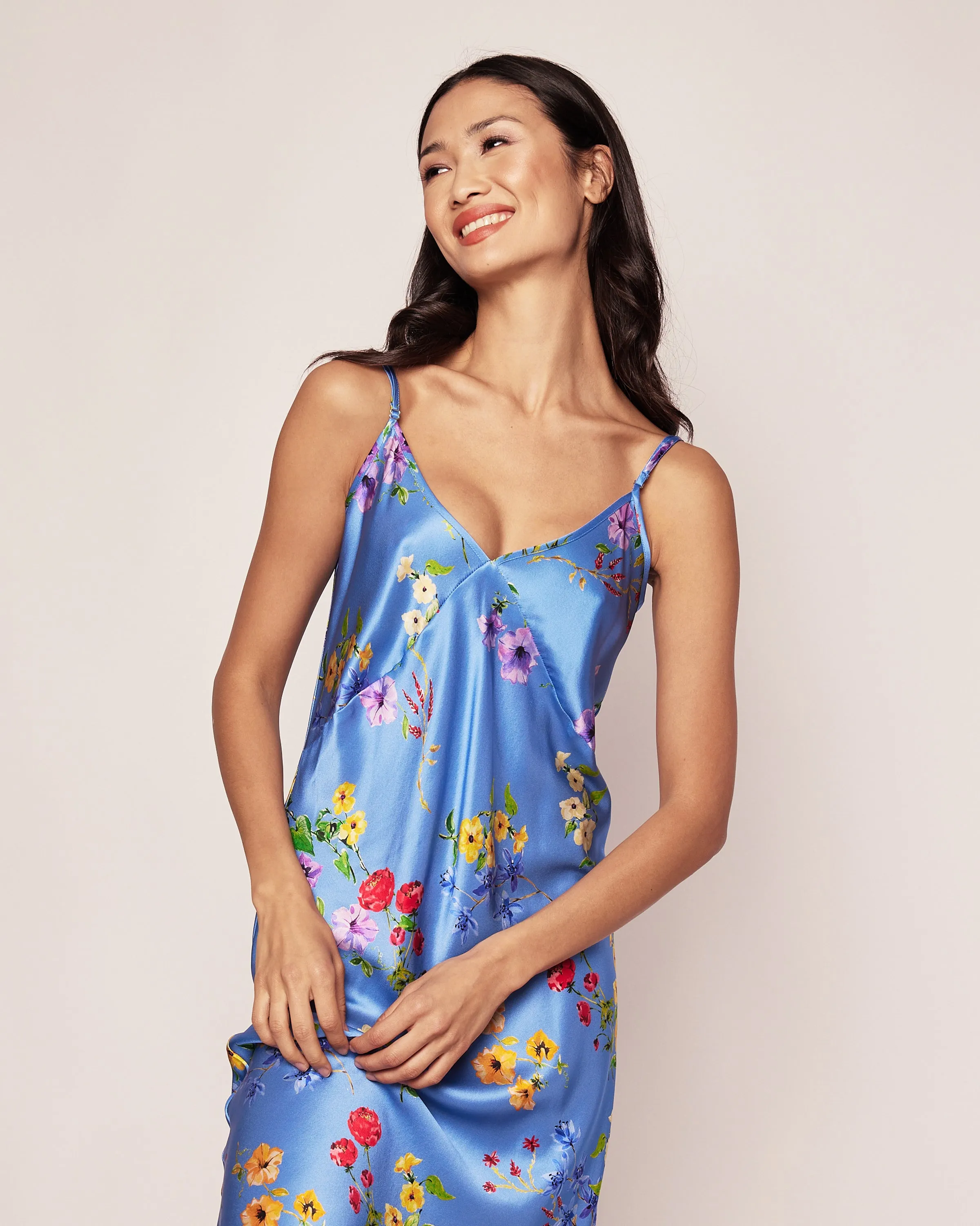 Women's Silk Cosette Nightgown in Azure Brilliant Botanical sold by Petite Plume product image thumbnail 3