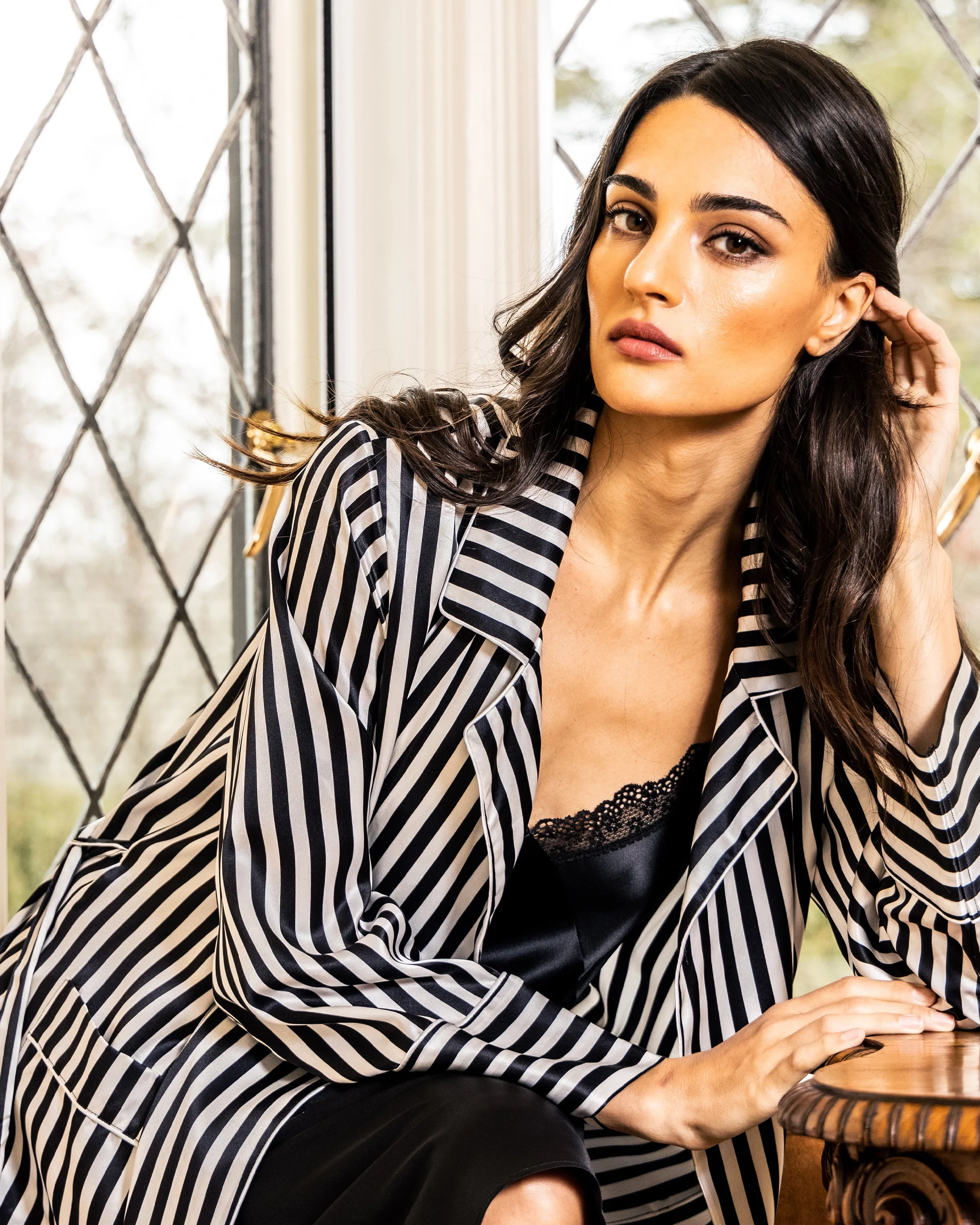 Women's Silk Long Robe in Bengal Stripe sold by Petite Plume product image thumbnail 3