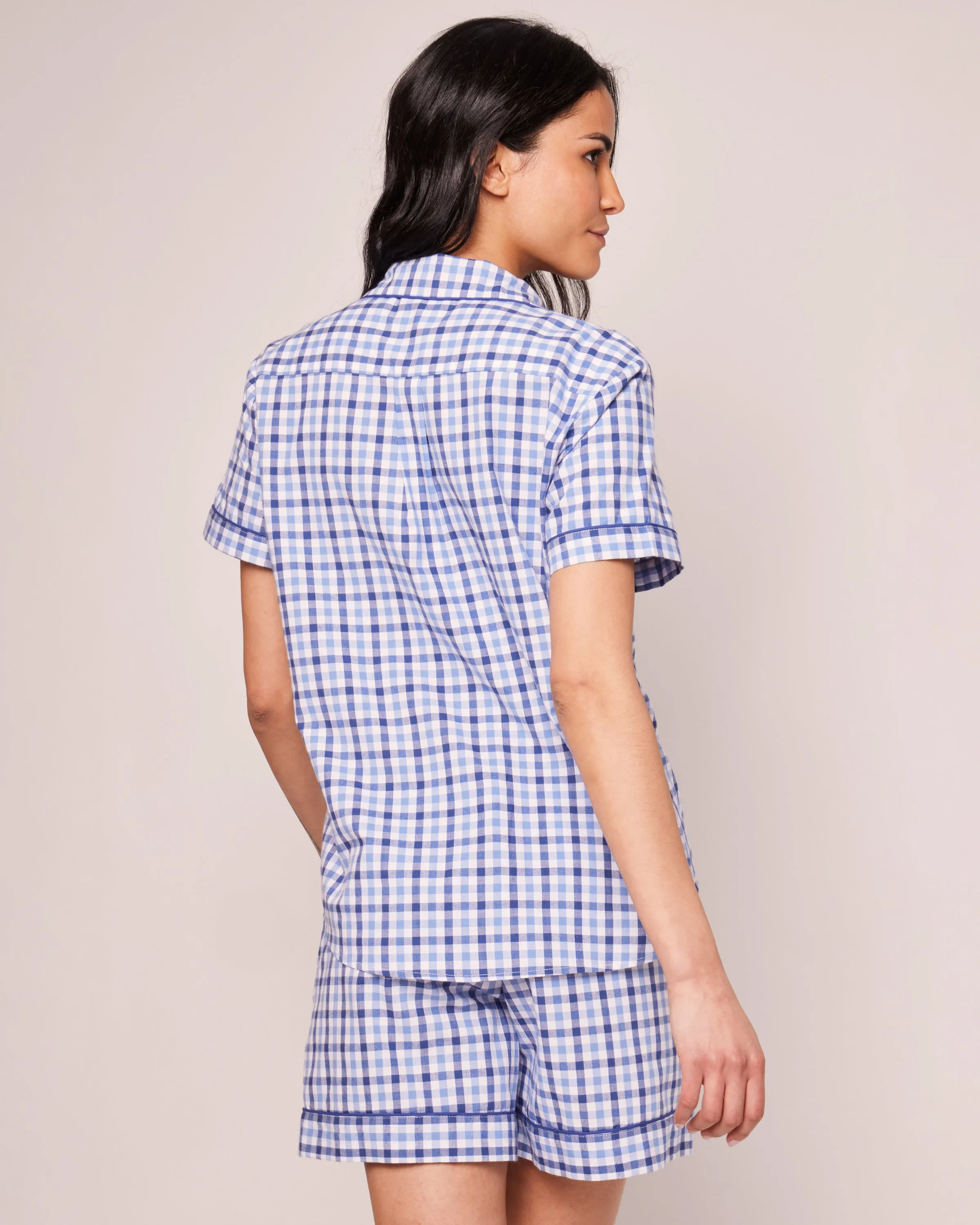 Women's Twill Pajama Short Sleeve Short Set in Royal Blue Gingham sold by Petite Plume product image thumbnail 4