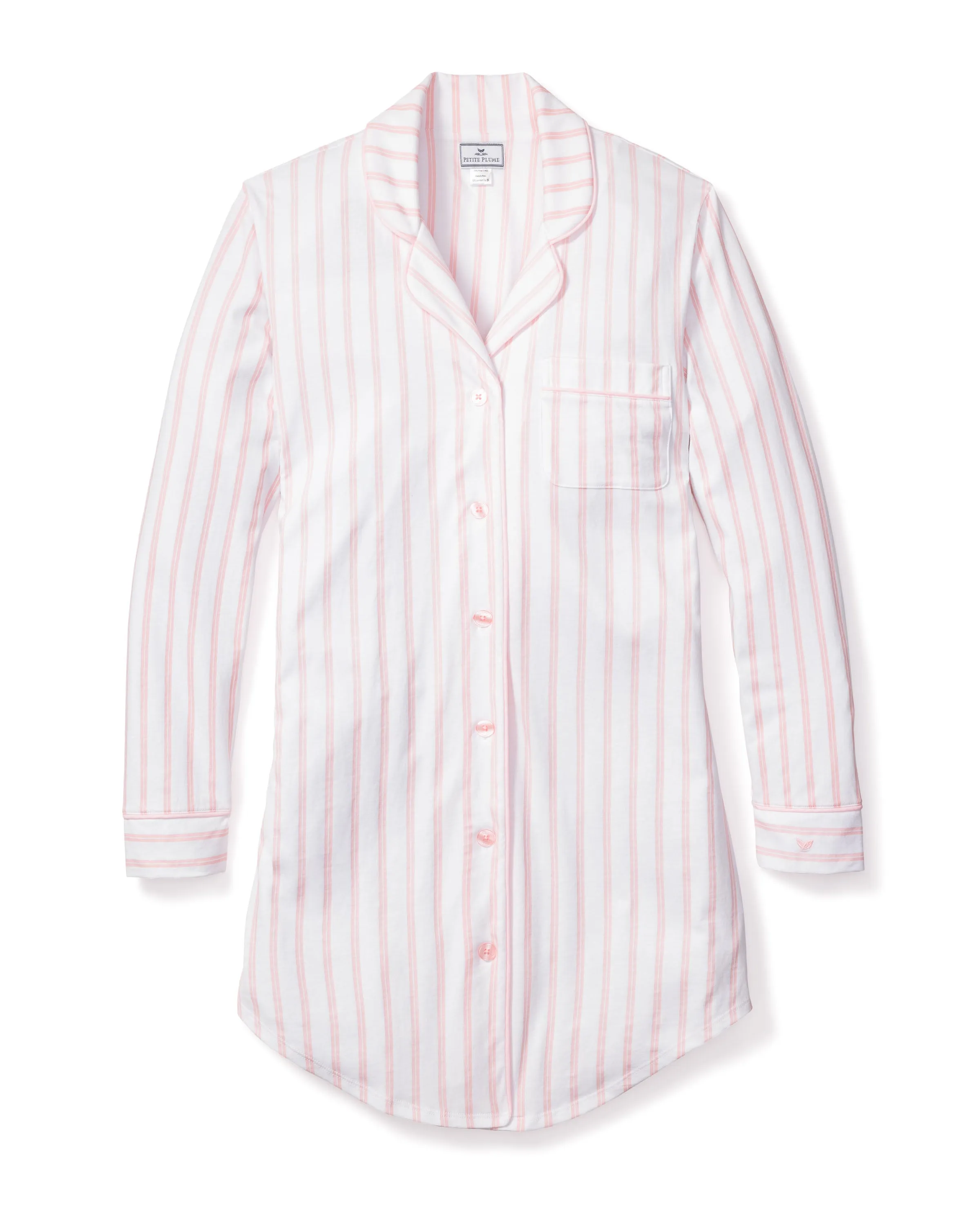 Women's Pima Nightshirt in Pink Stripe sold by Petite Plume