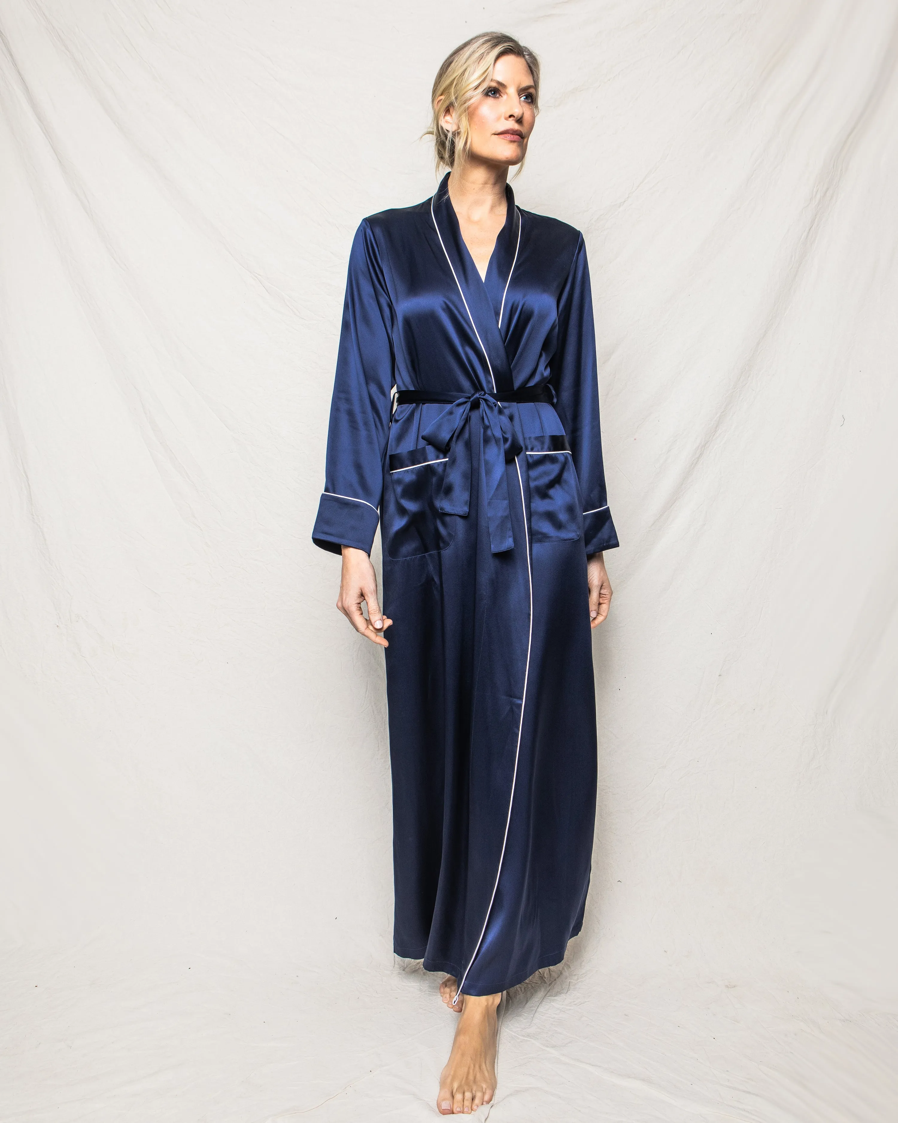 Women's Silk Long Robe in Navy sold by Petite Plume product image thumbnail 2
