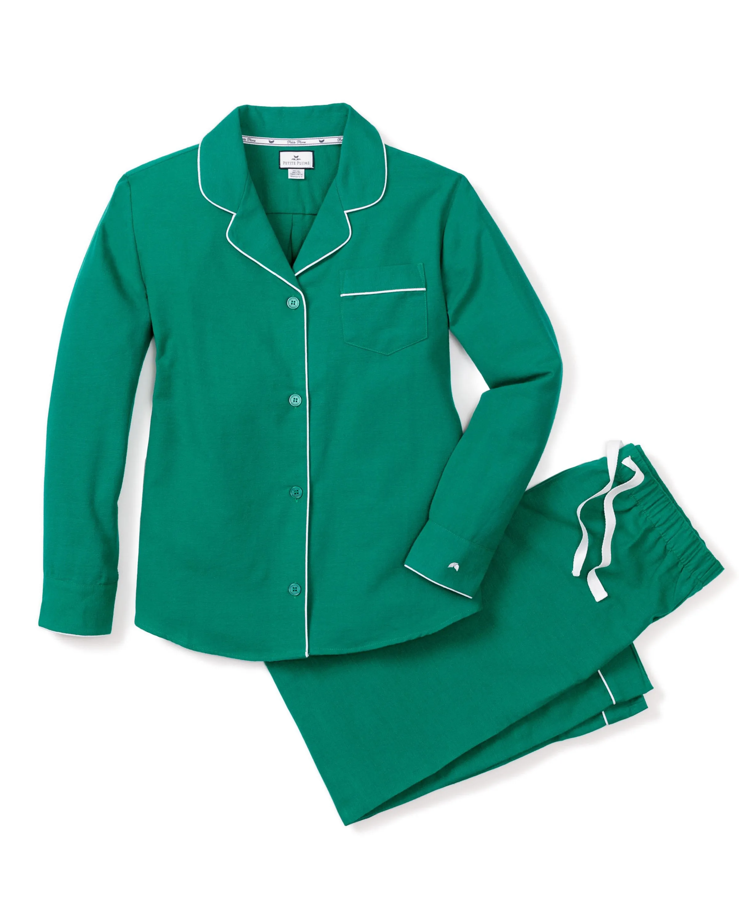 Women's Flannel Pajama Set in Forest Green sold by Petite Plume