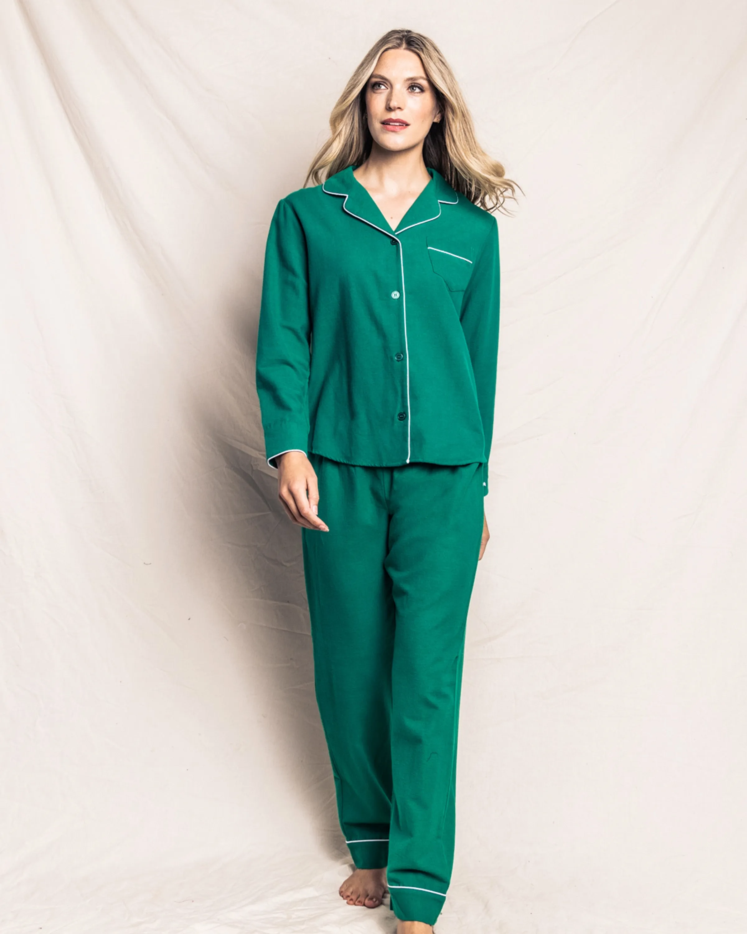 Women's Flannel Pajama Set in Forest Green sold by Petite Plume product image thumbnail 2