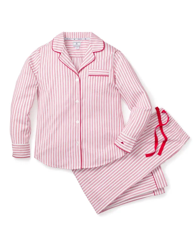 Women's Twill Pajama Set in Antique Red Ticking sold by Petite Plume