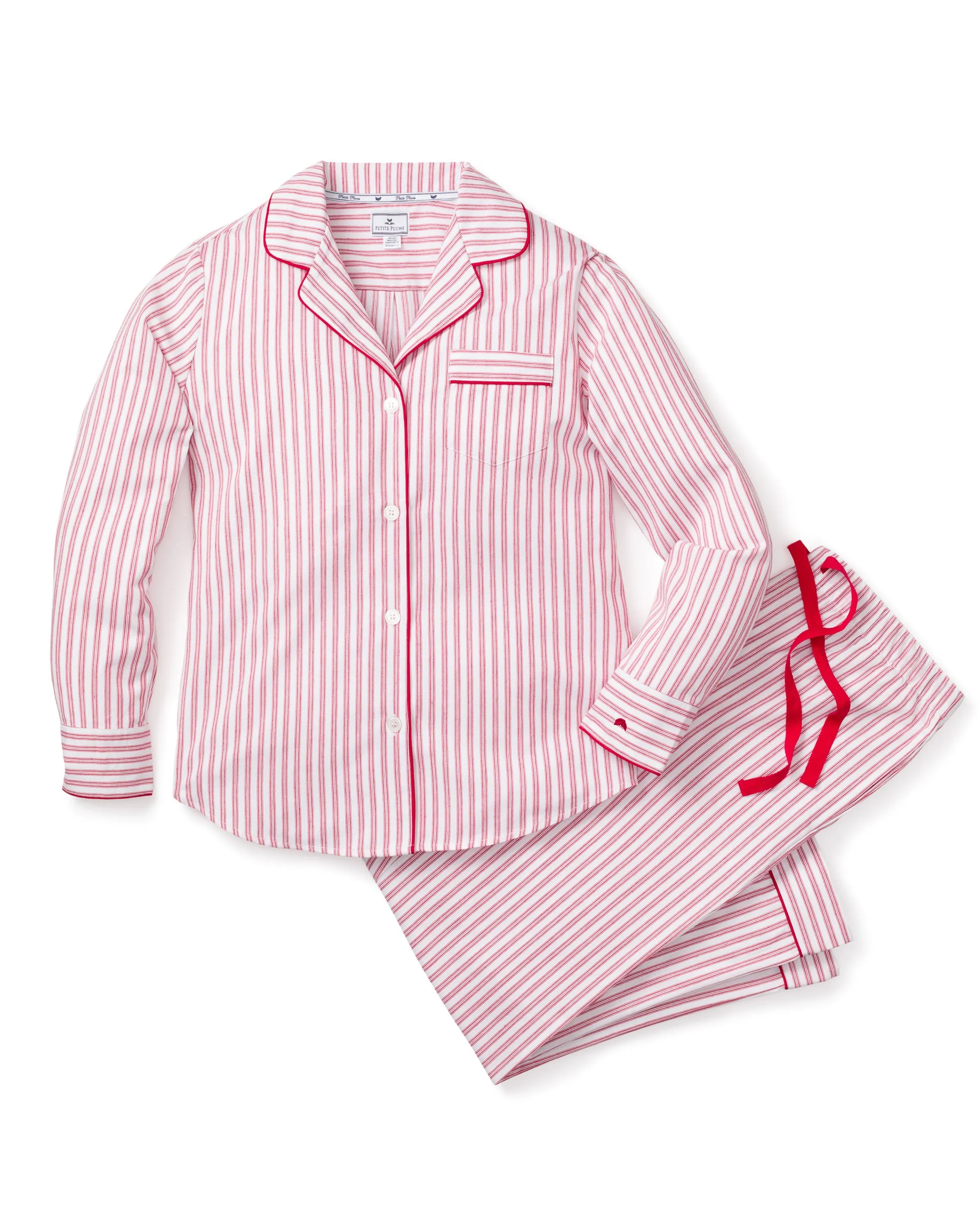 Women's Twill Pajama Set in Antique Red Ticking sold by Petite Plume