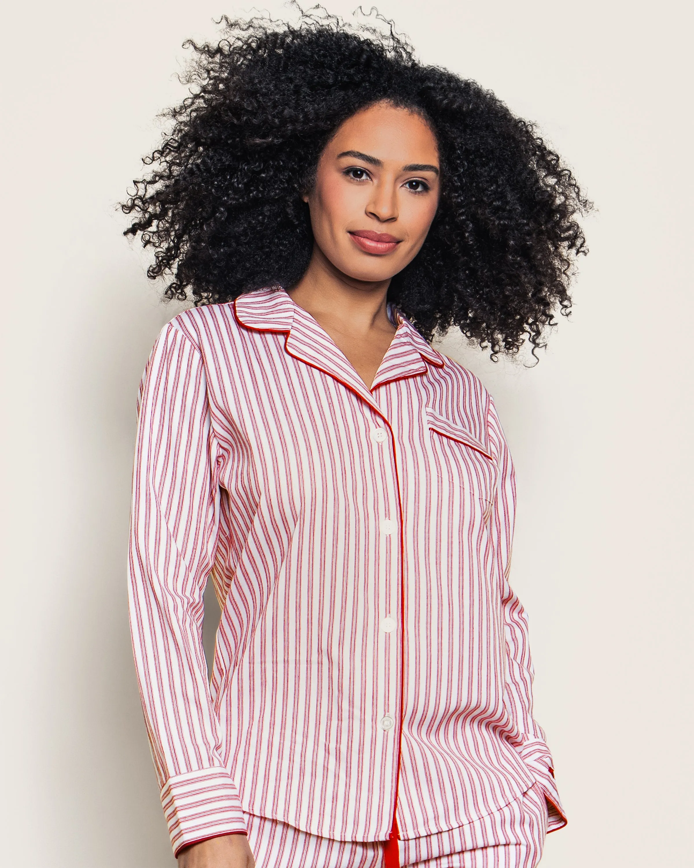 Women's Twill Pajama Set in Antique Red Ticking sold by Petite Plume product image thumbnail 3