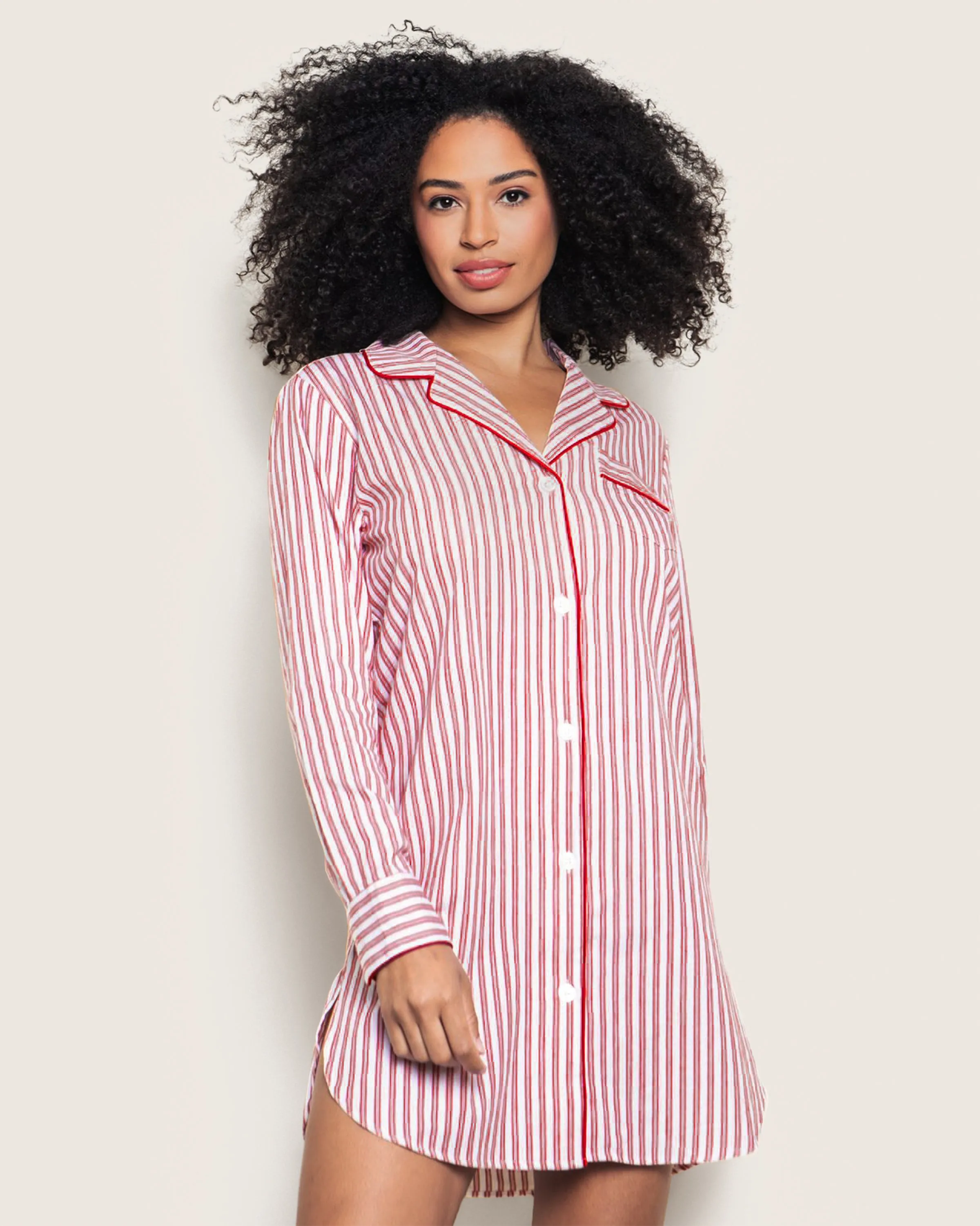 Women's Twill Nightshirt in Antique Red Ticking sold by Petite Plume product image thumbnail 2