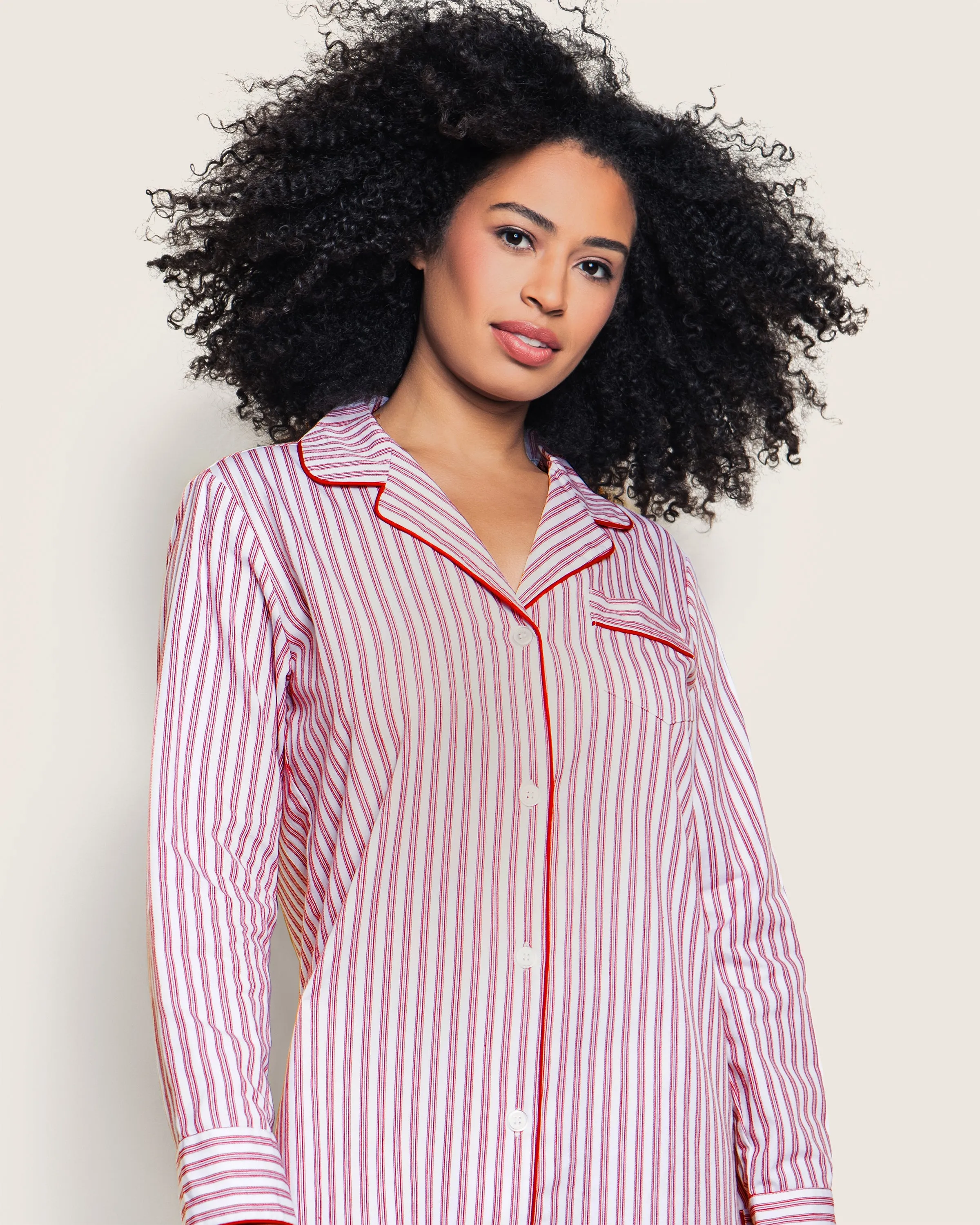 Women's Twill Nightshirt in Antique Red Ticking sold by Petite Plume product image thumbnail 3