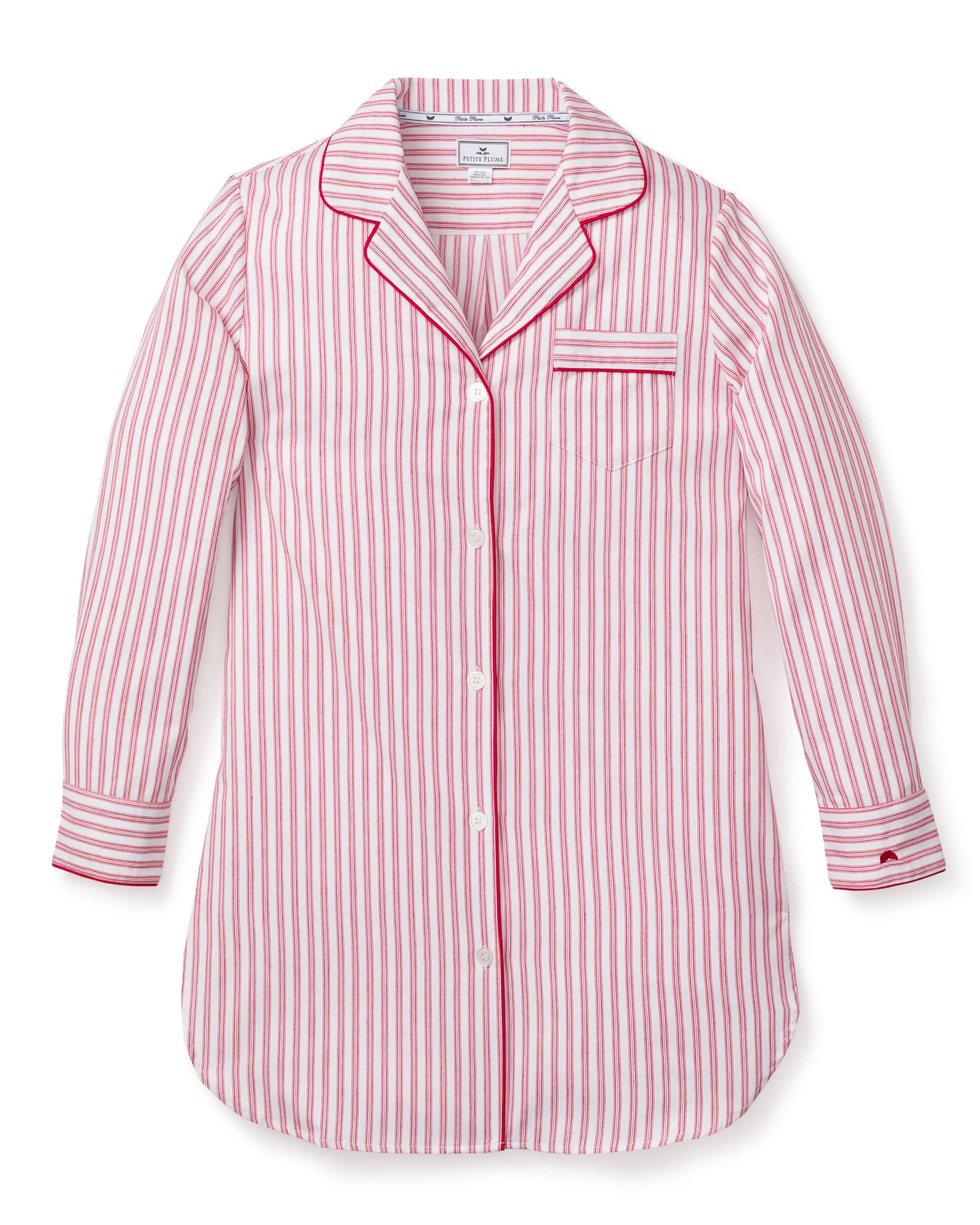 Women's Twill Nightshirt in Antique Red Ticking sold by Petite Plume