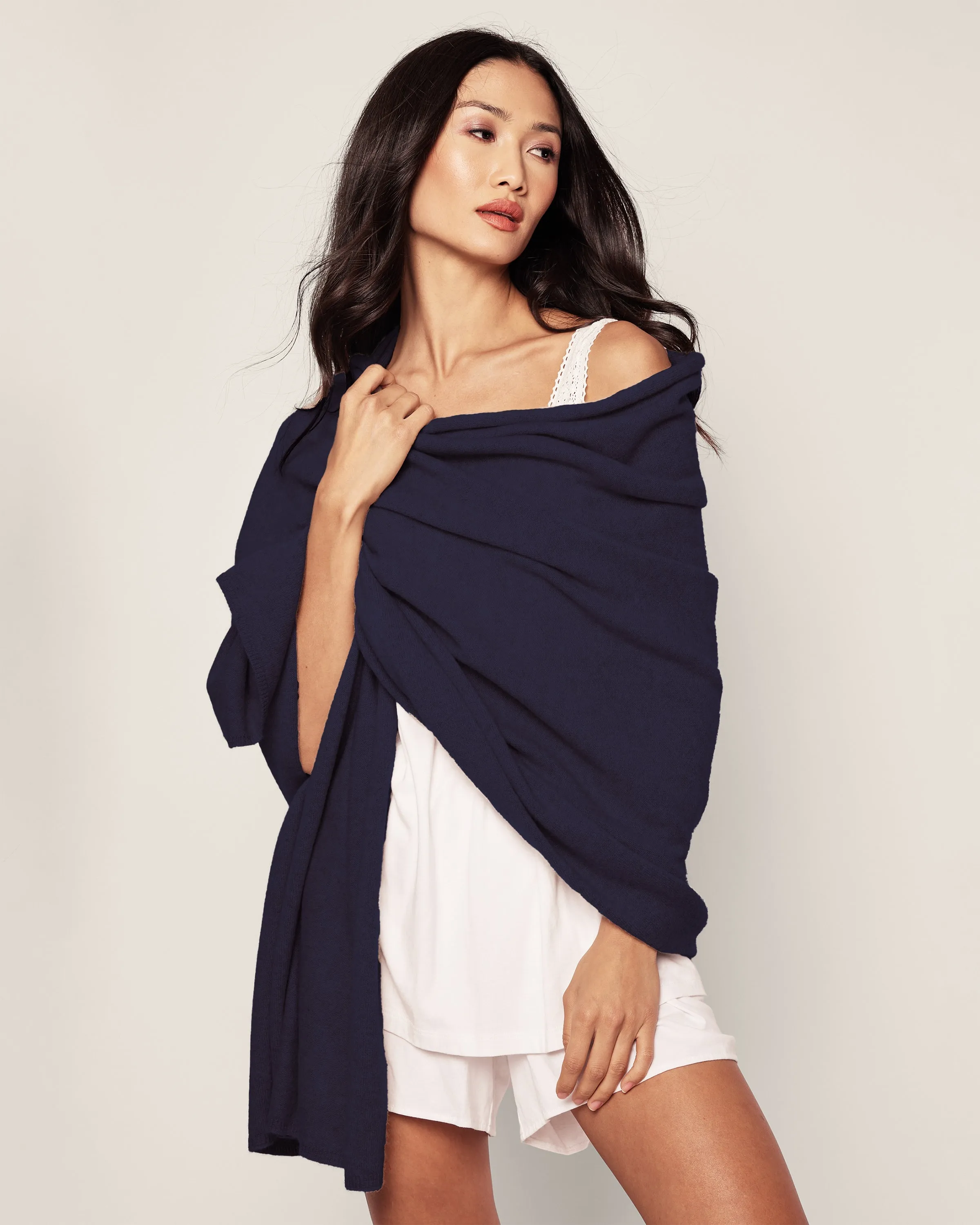 Women's Cashmere Wrap in Navy sold by Petite Plume product image thumbnail 2