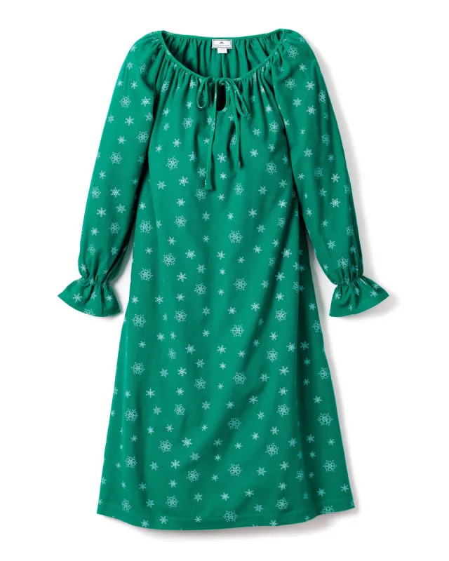 Women's Flannel Delphine Nightgown in Emerald Wonderland sold by Petite Plume