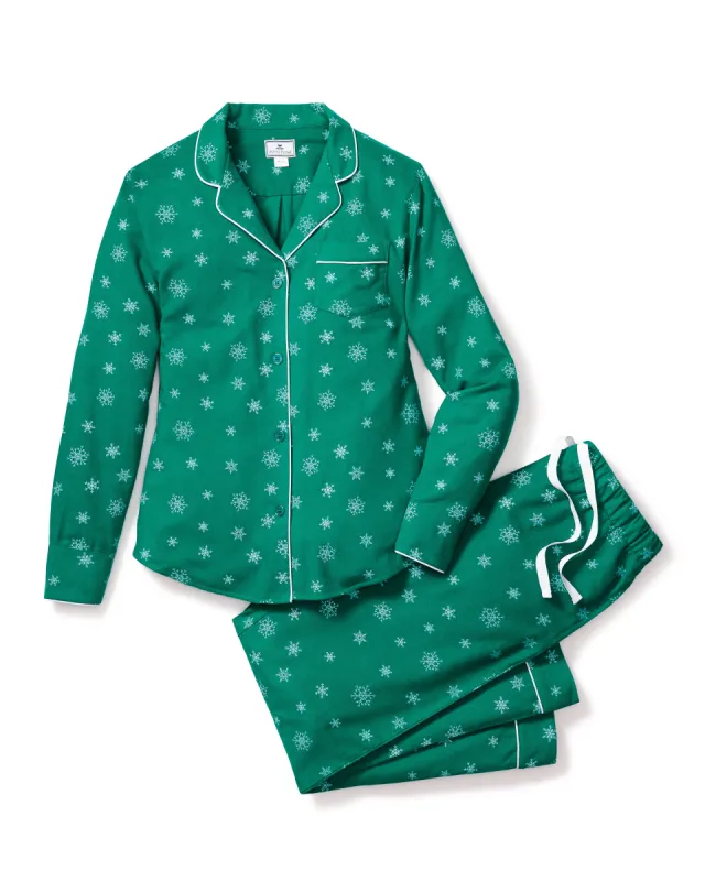 Women's Flannel Pajama Set in Emerald Wonderland sold by Petite Plume