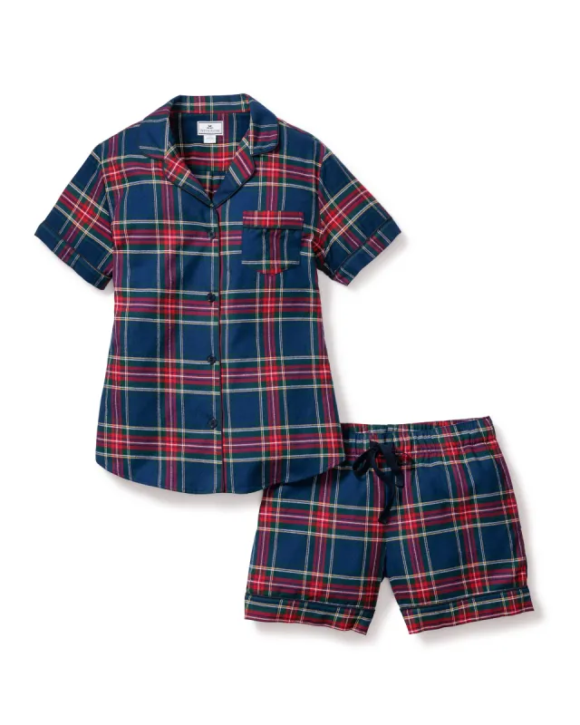 Women's Brushed Twill Short Sleeve Short Set in Windsor Tartan made by Petite Plume