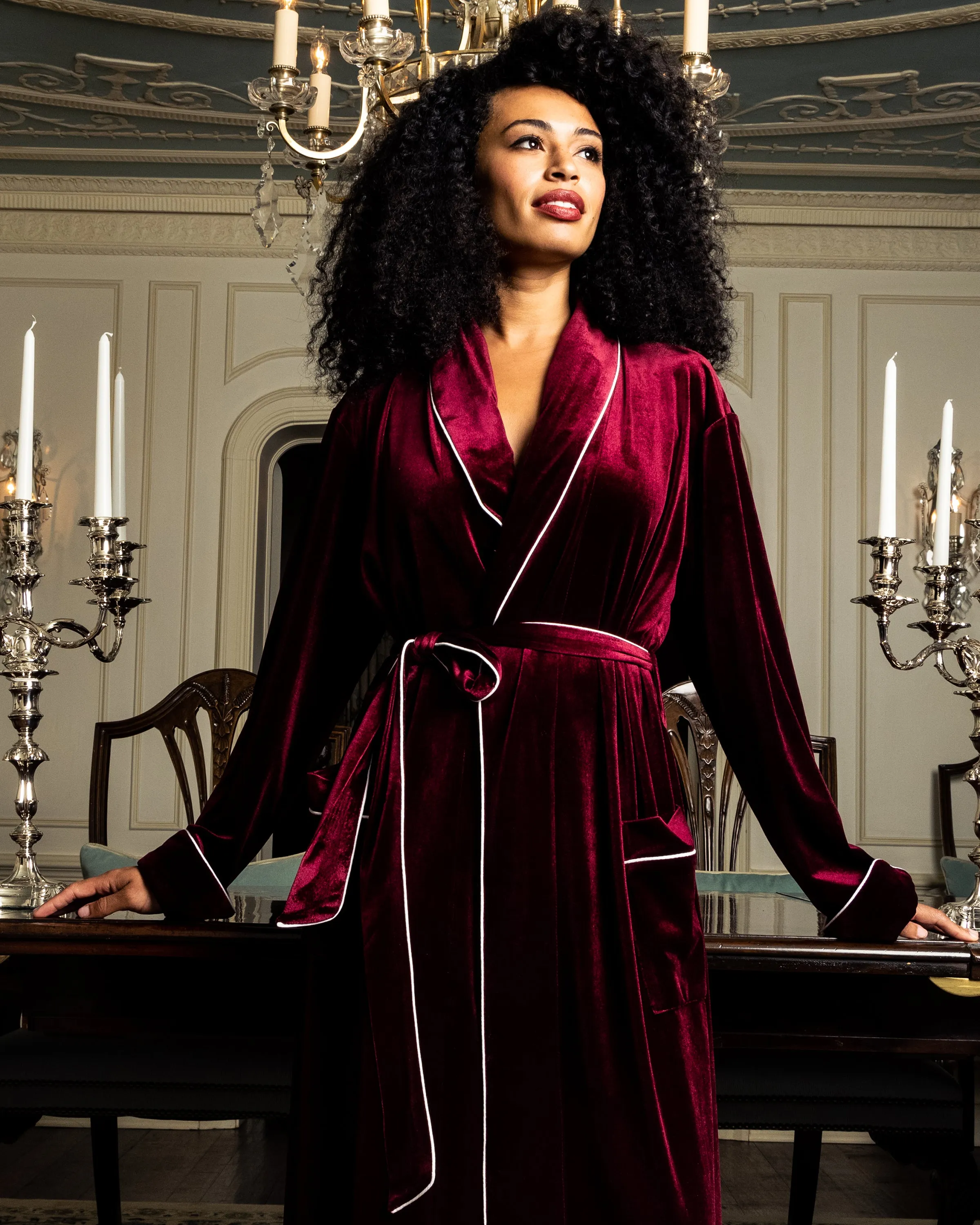 Women's Velour Robe in Royal Garnet sold by Petite Plume product image thumbnail 3