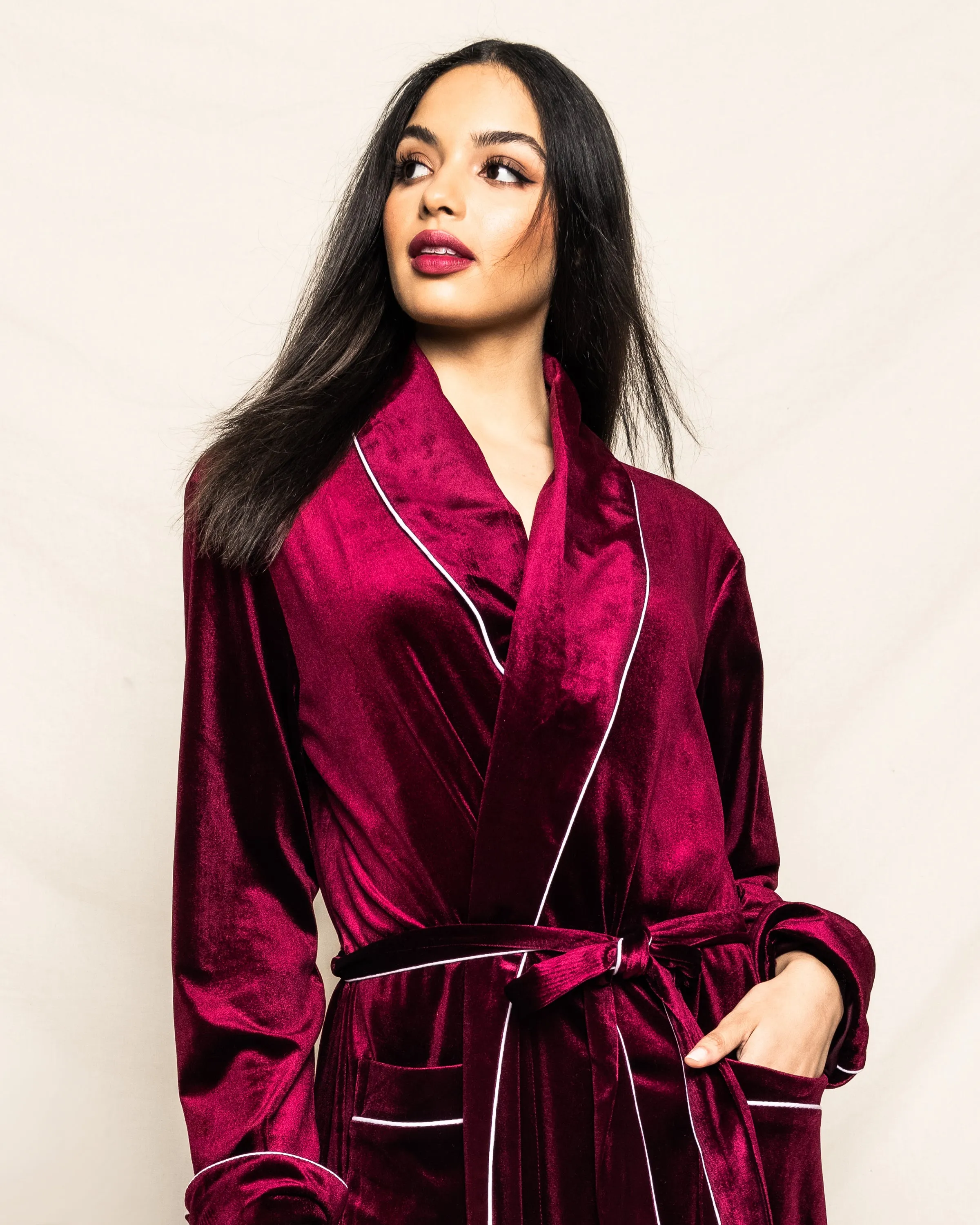 Women's Velour Robe in Royal Garnet sold by Petite Plume product image thumbnail 4
