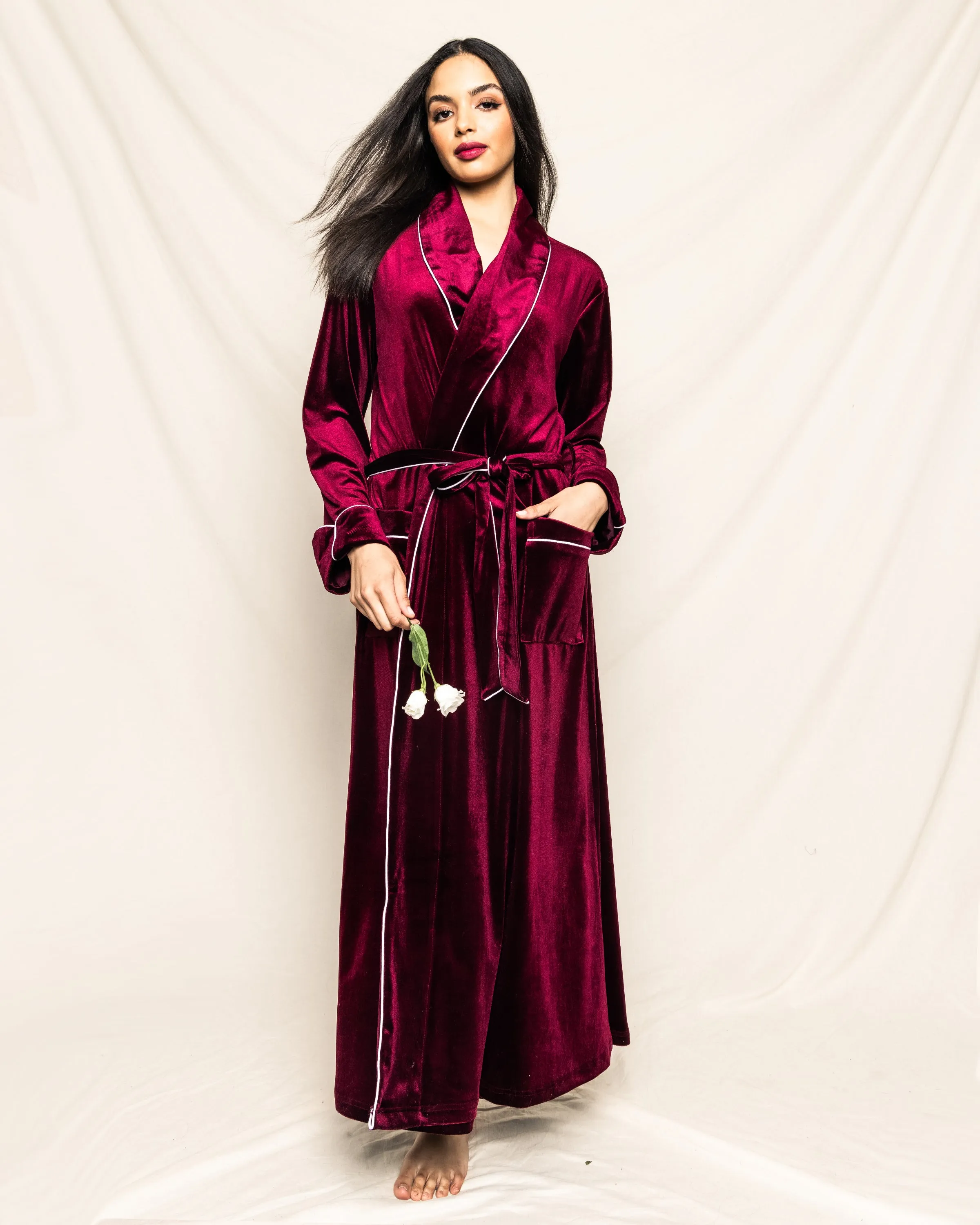 Women's Velour Robe in Royal Garnet sold by Petite Plume product image thumbnail 2