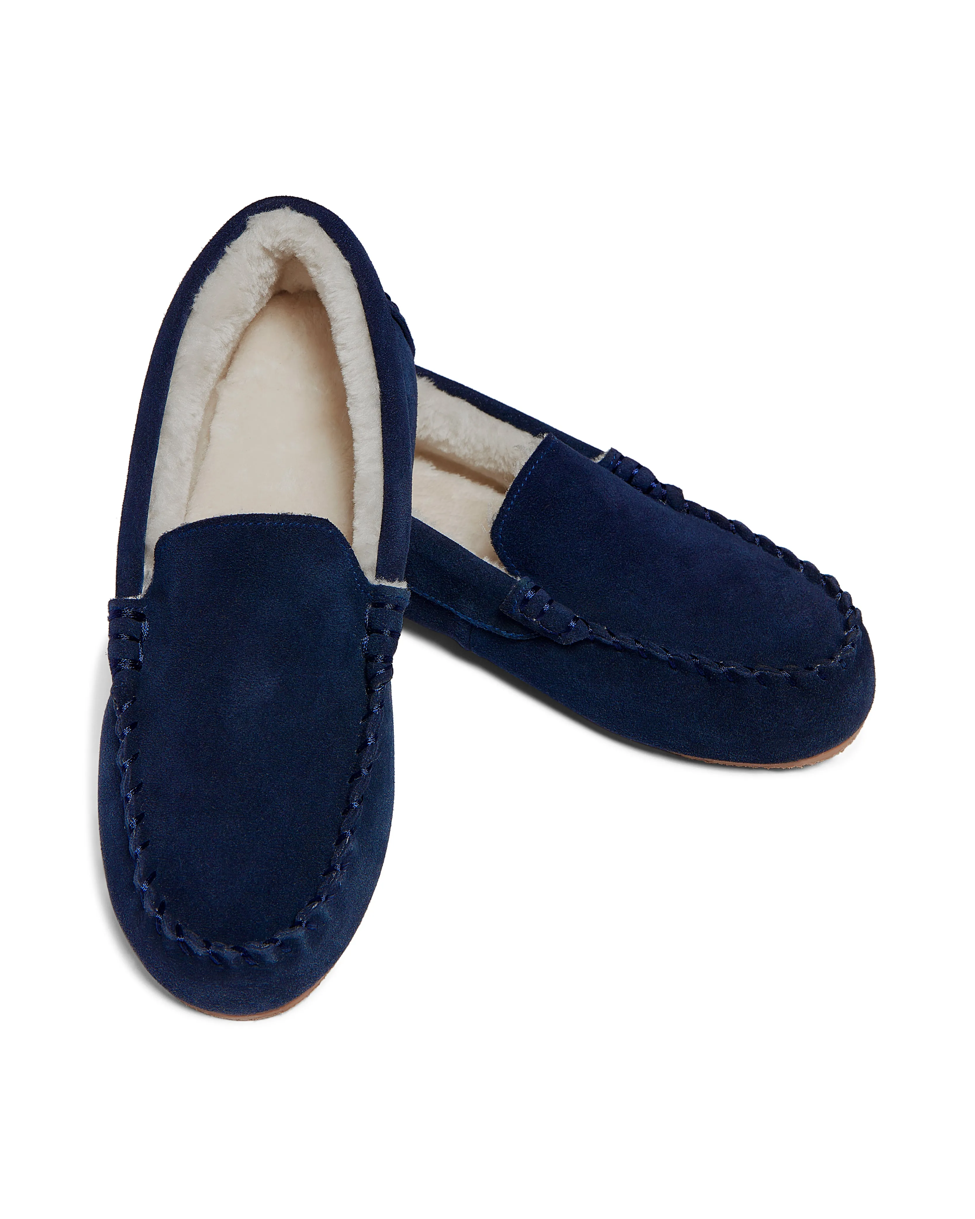Women's Suede Slippers in Navy sold by Petite Plume