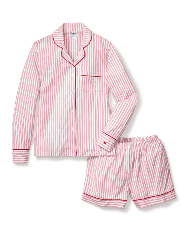 Women's Pima Long Sleeve Short Set in Antique Red Ticking sold by Petite Plume