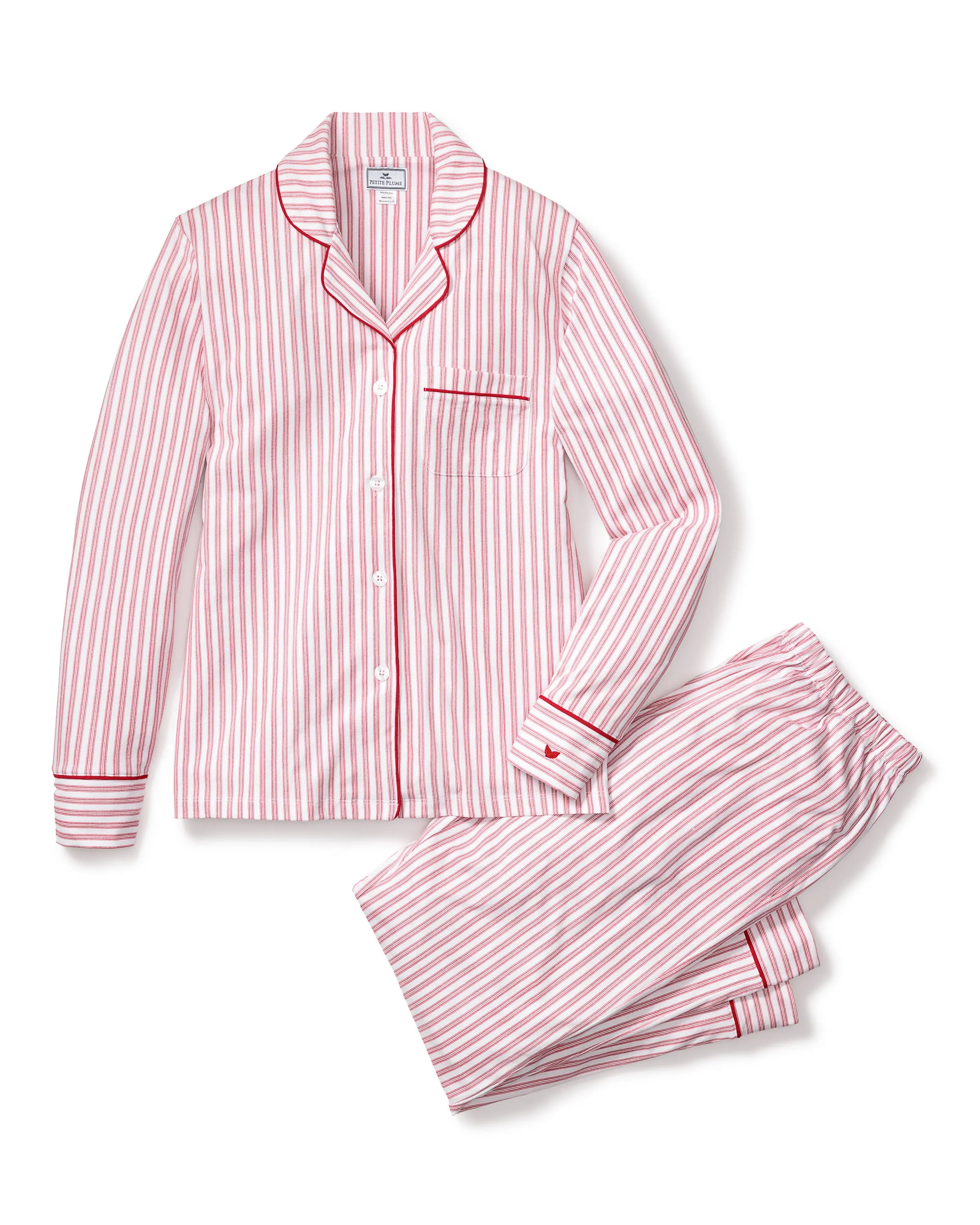Women's Pima Pajama Set in Antique Red Ticking sold by Petite Plume