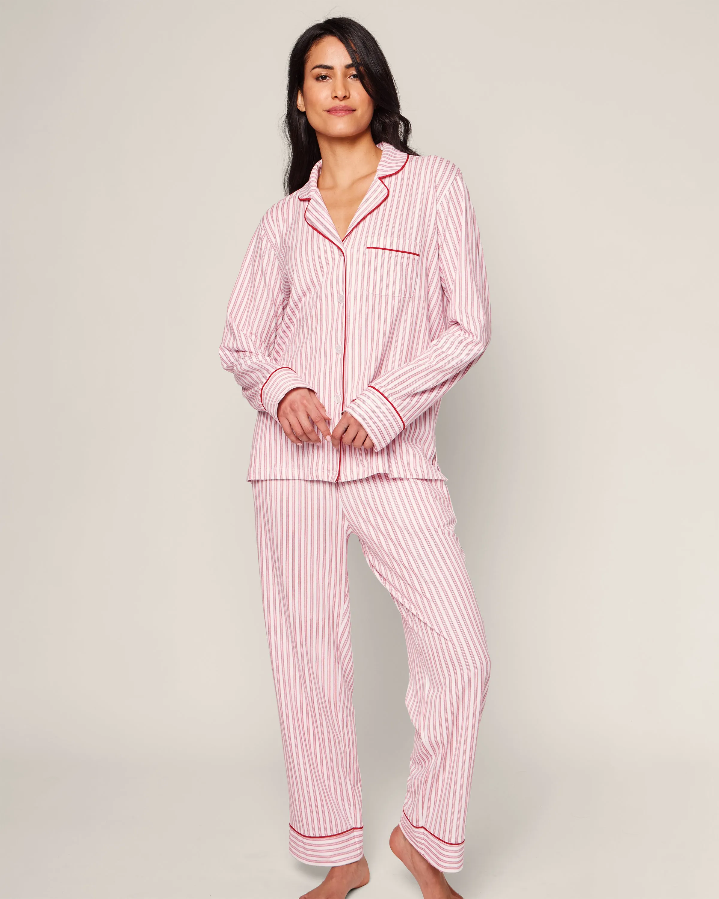 Women's Pima Pajama Set in Antique Red Ticking sold by Petite Plume product image thumbnail 2