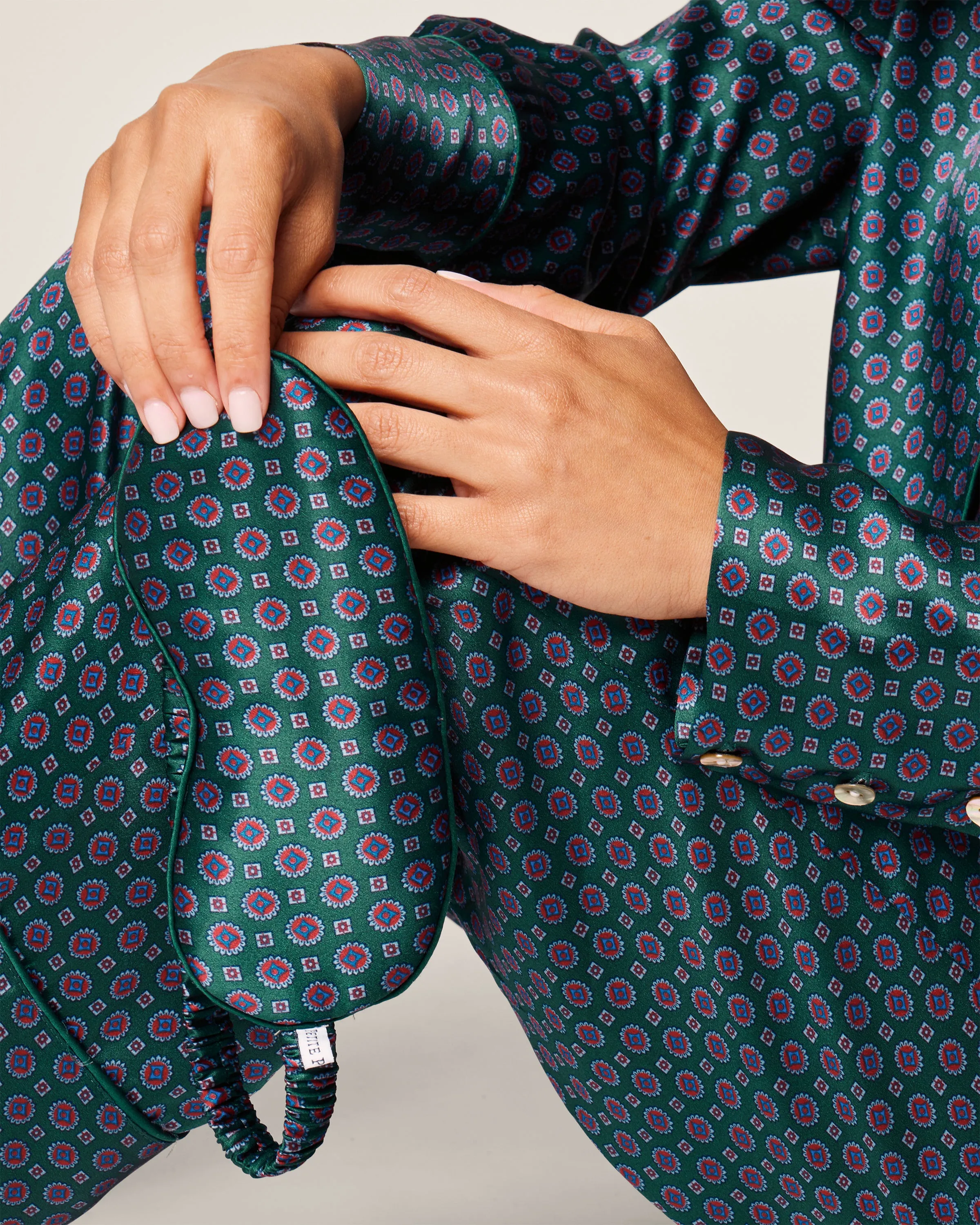 Adult's Silk Sleep Mask in Emerald Foulard sold by Petite Plume product image thumbnail 2