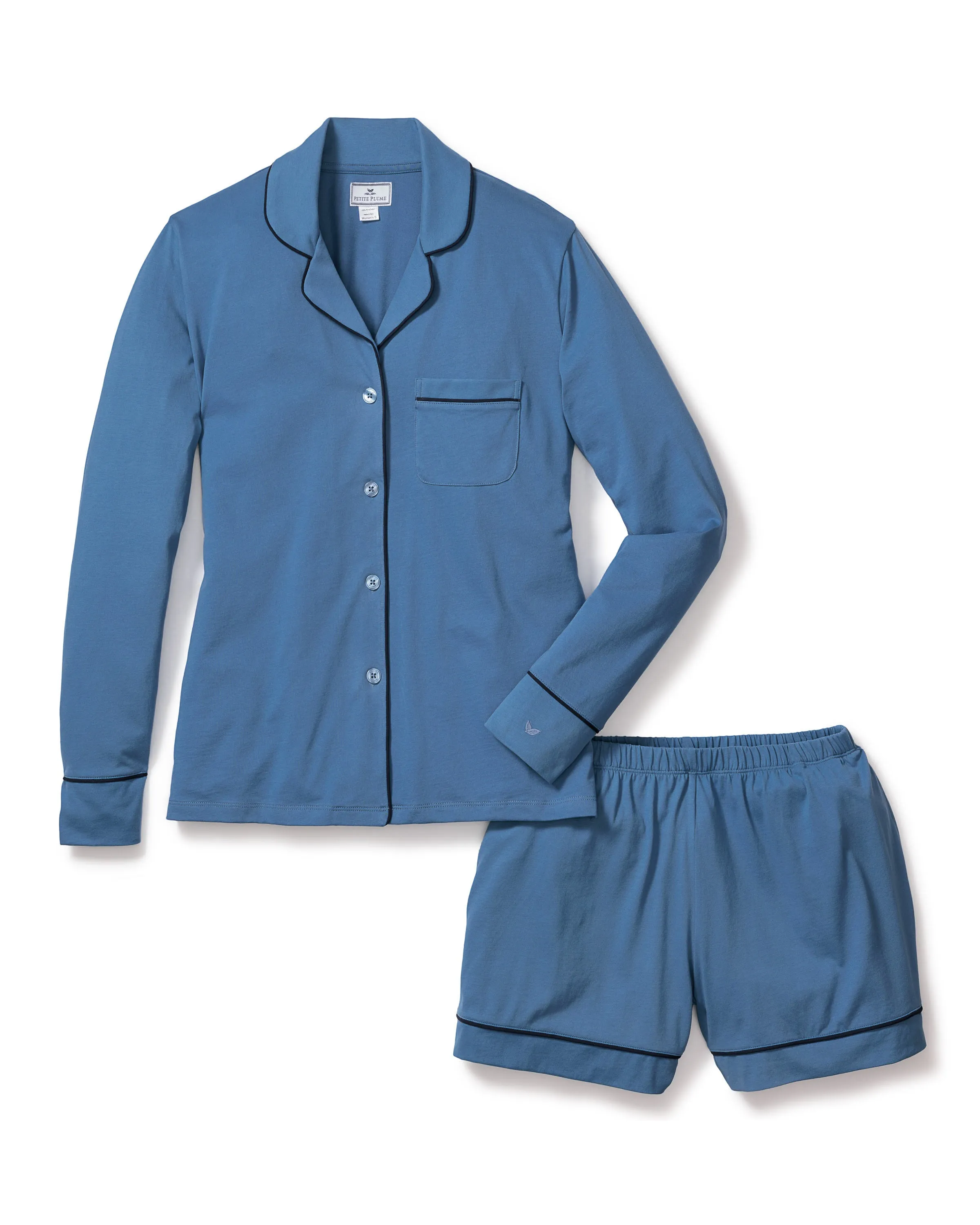 Women's Pima Long Sleeve Short Set in Mystique Blue sold by Petite Plume