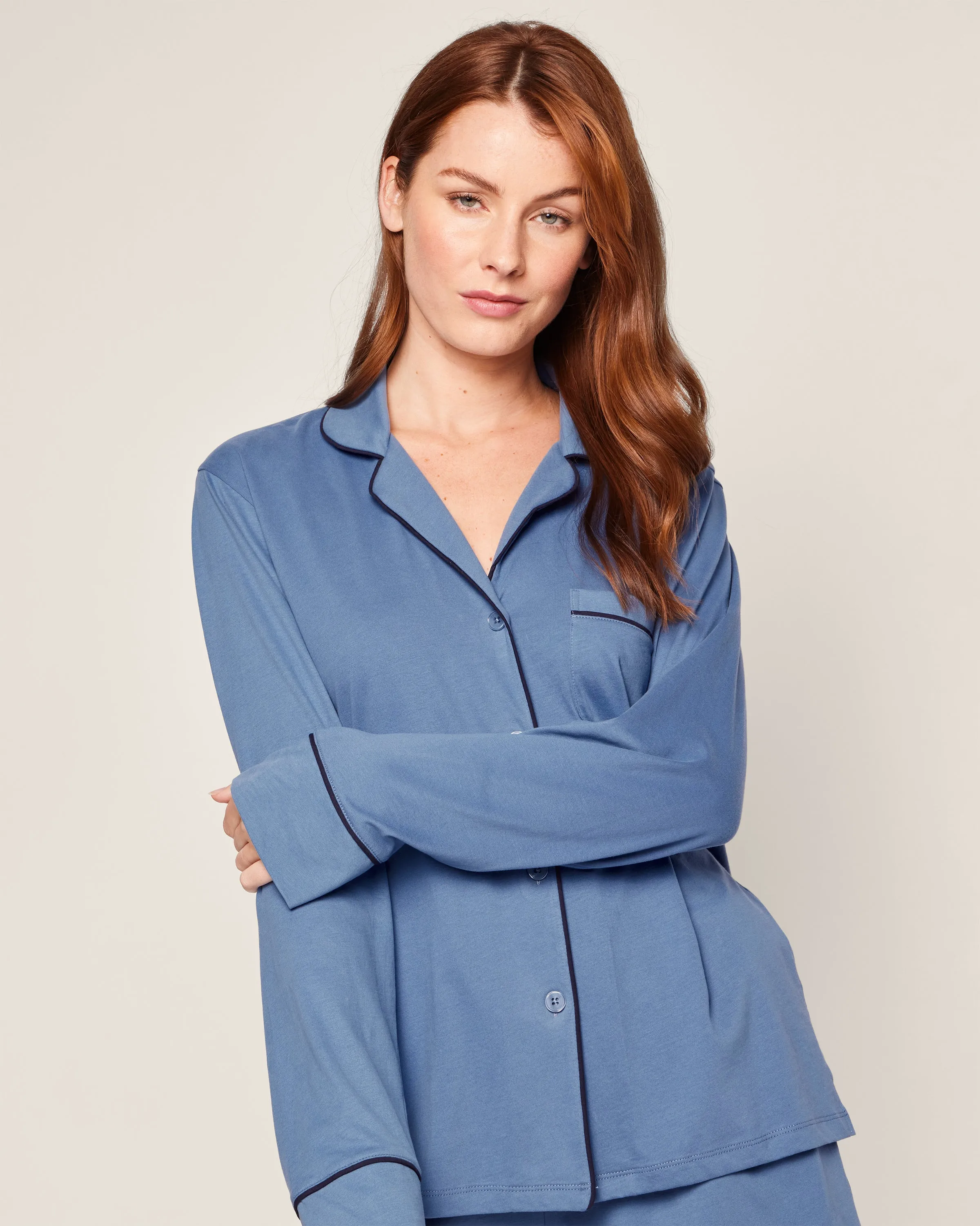 Women's Pima Long Sleeve Short Set in Mystique Blue sold by Petite Plume product image thumbnail 5