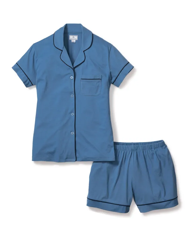 Women's Pima Pajama Short Set in Mystique Blue sold by Petite Plume