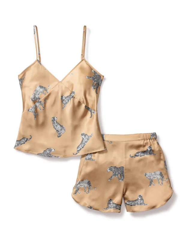 Women's Silk Cami Short Set in Panthère Champagne sold by Petite Plume