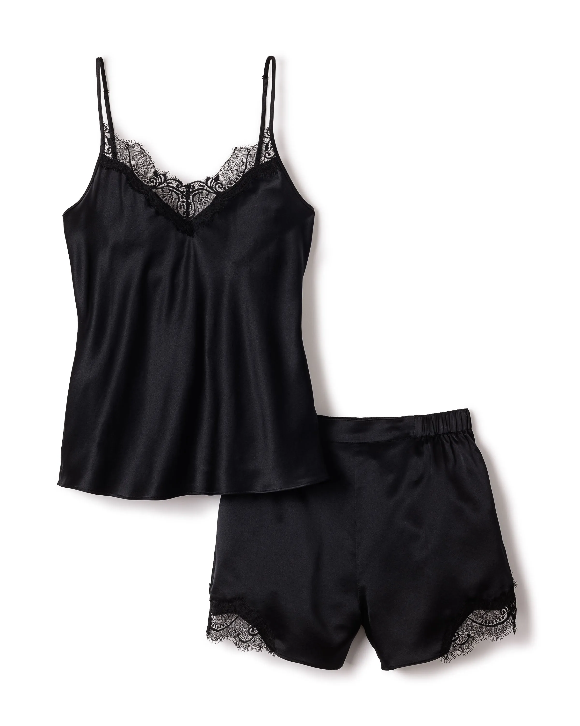 Women's Silk Lace Cami Short Set in Black sold by Petite Plume