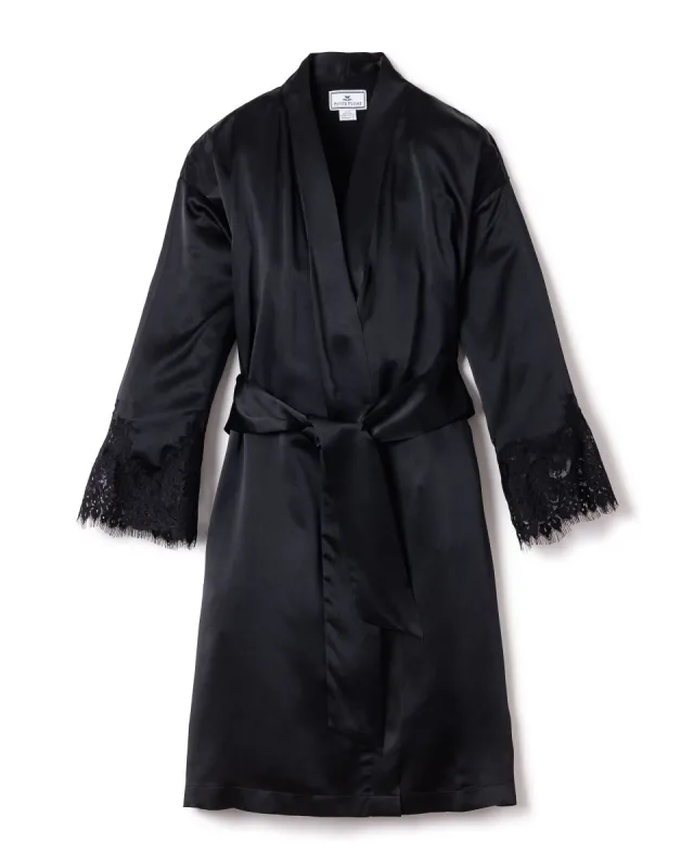 Women's Silk Lace Robe in Black sold by Petite Plume