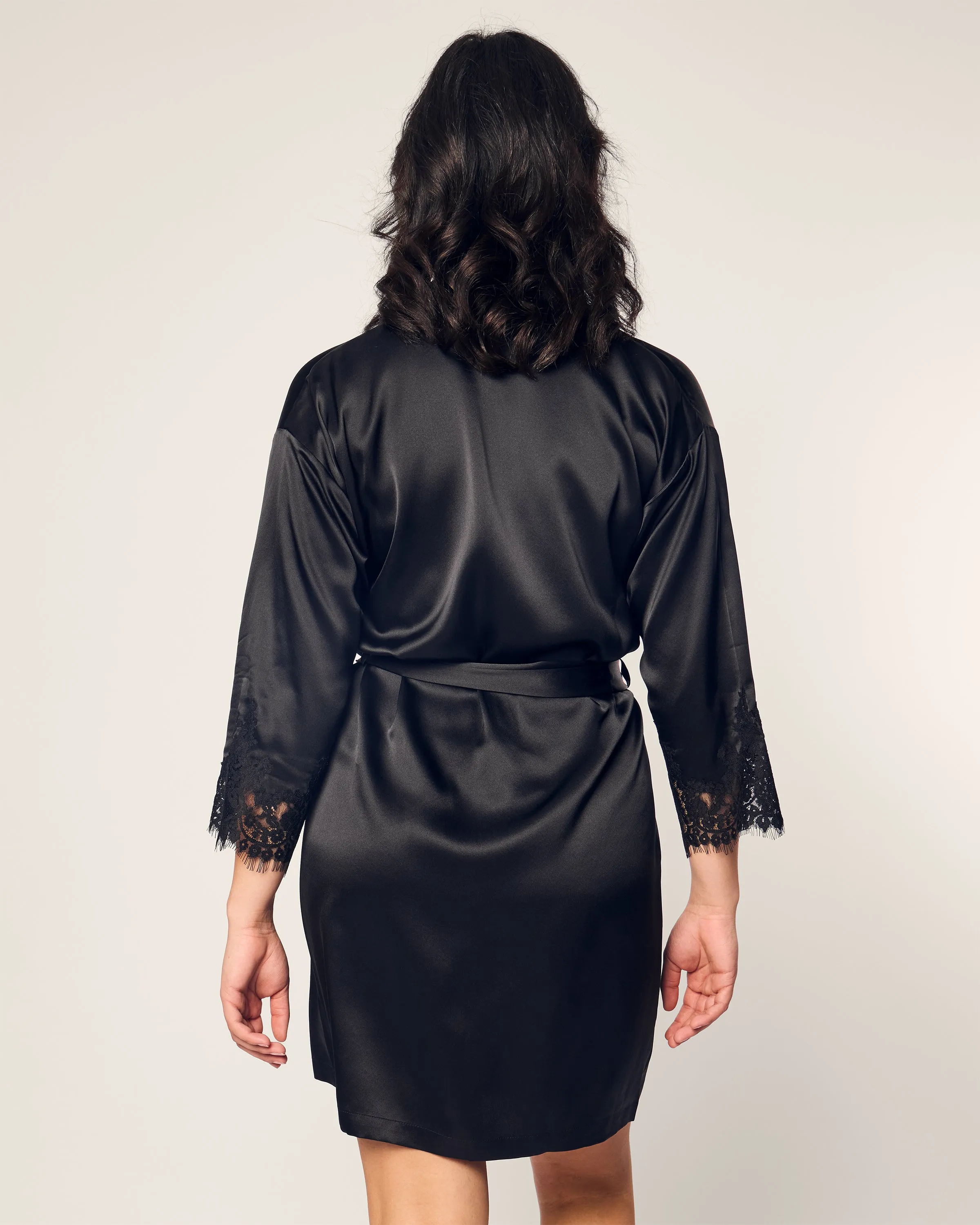 Women's Silk Lace Robe in Black sold by Petite Plume product image thumbnail 4