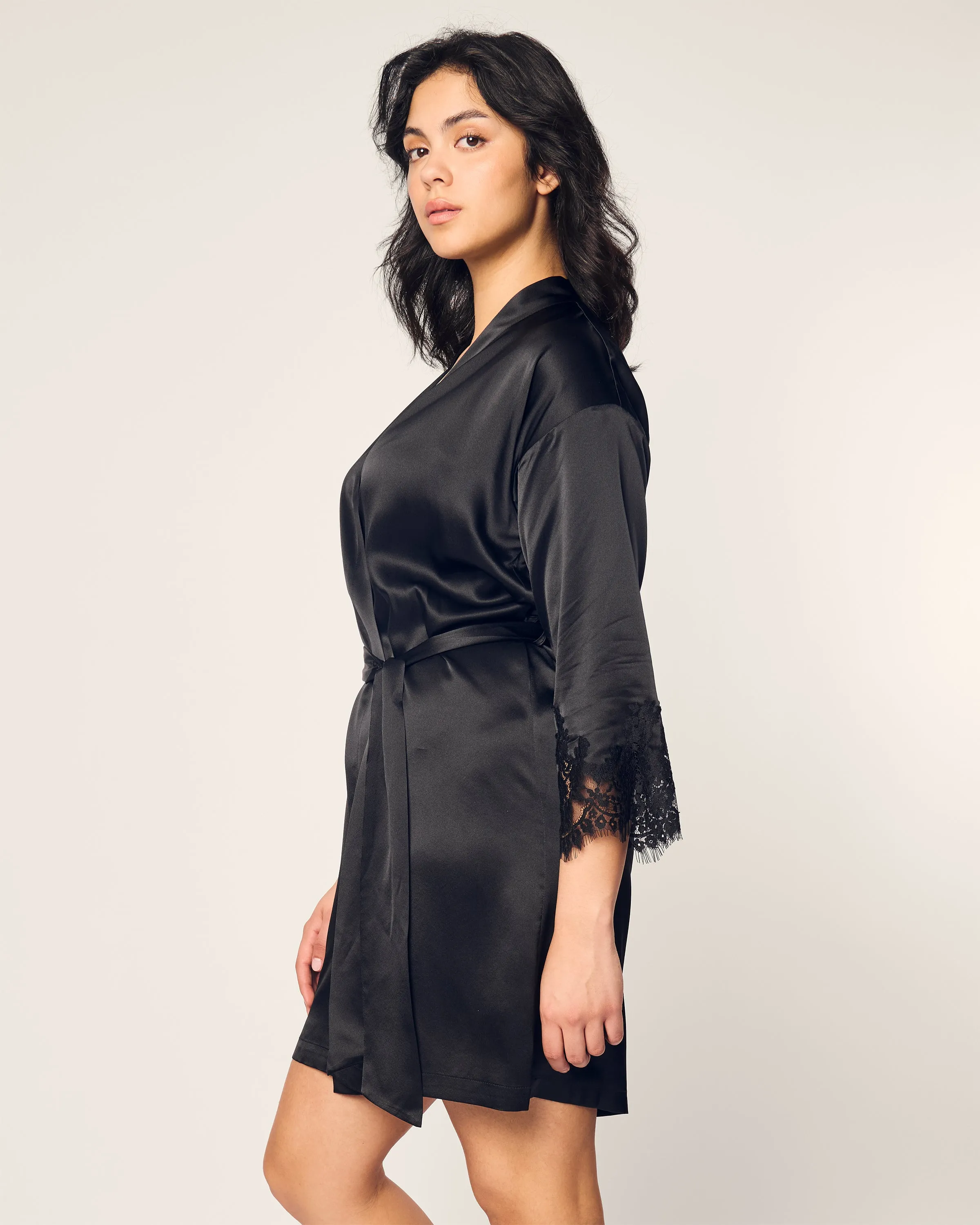 Women's Silk Lace Robe in Black sold by Petite Plume product image thumbnail 3