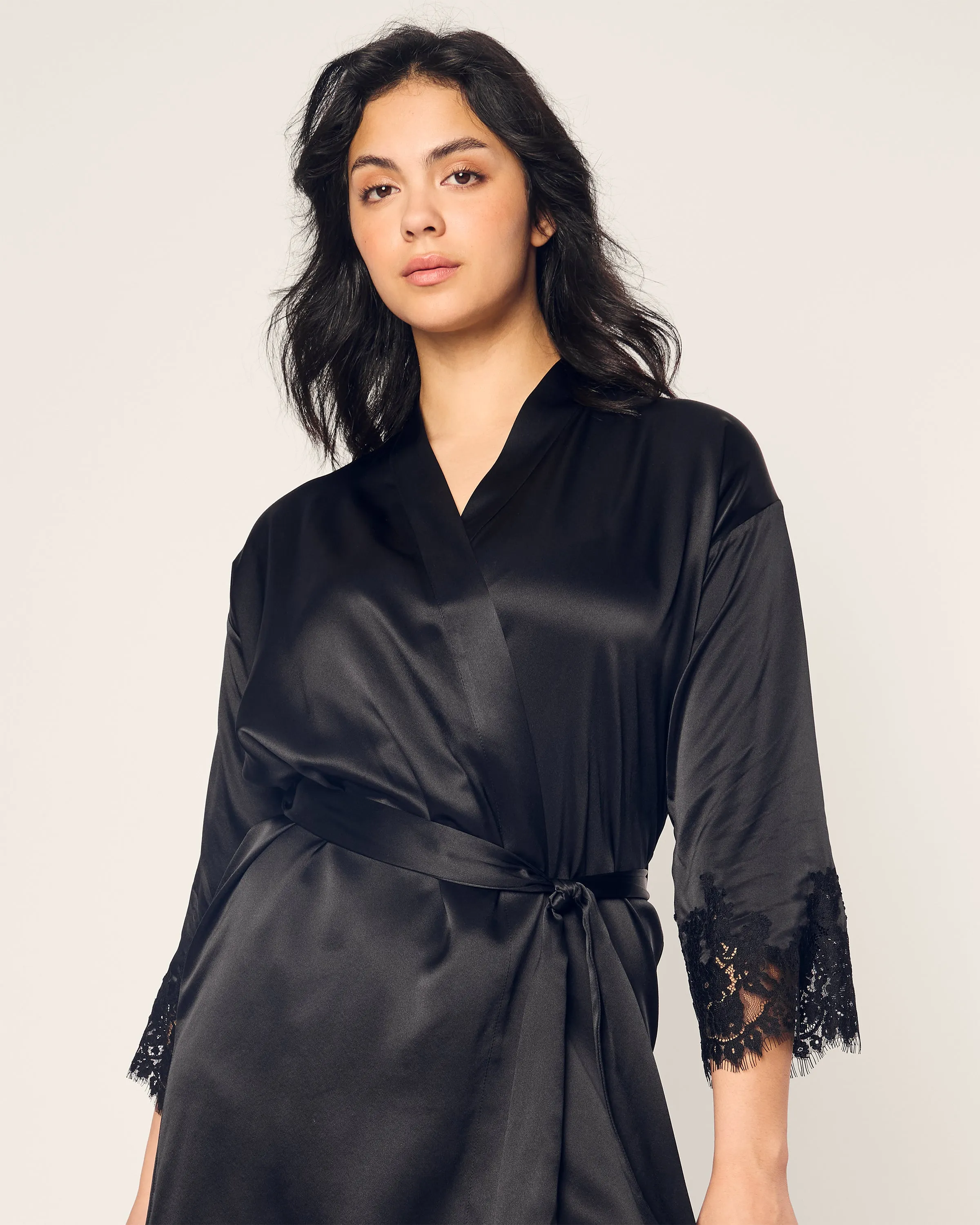 Women's Silk Lace Robe in Black sold by Petite Plume product image thumbnail 5