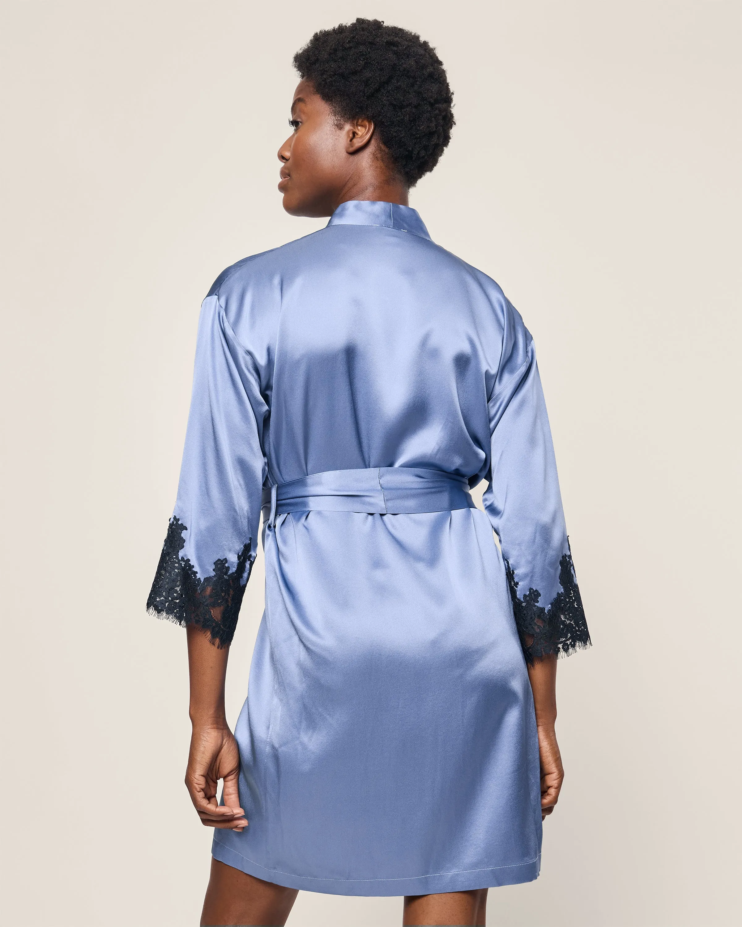 Women's Silk Lace Robe in Mystique Blue sold by Petite Plume product image thumbnail 4