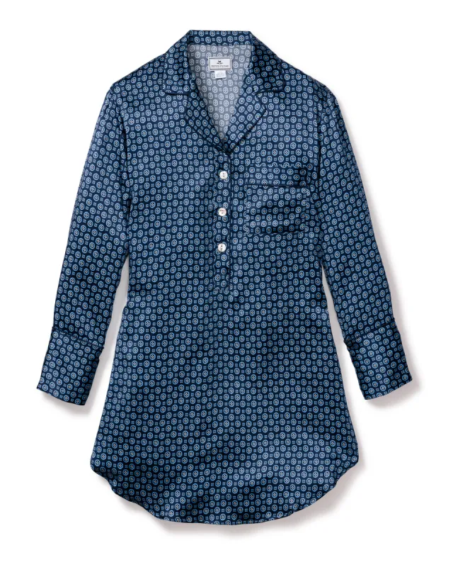 Women's Silk Nightshirt in Midnight Foulard sold by Petite Plume