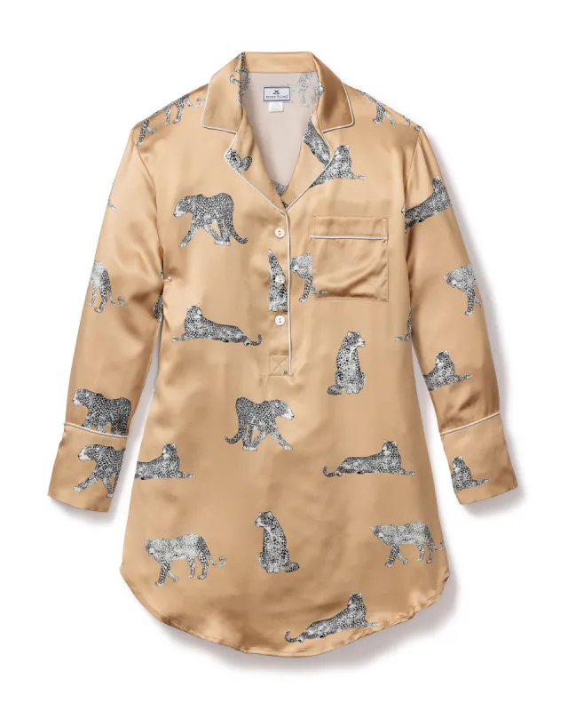 Women's Silk Nightshirt in Panthère Champagne sold by Petite Plume