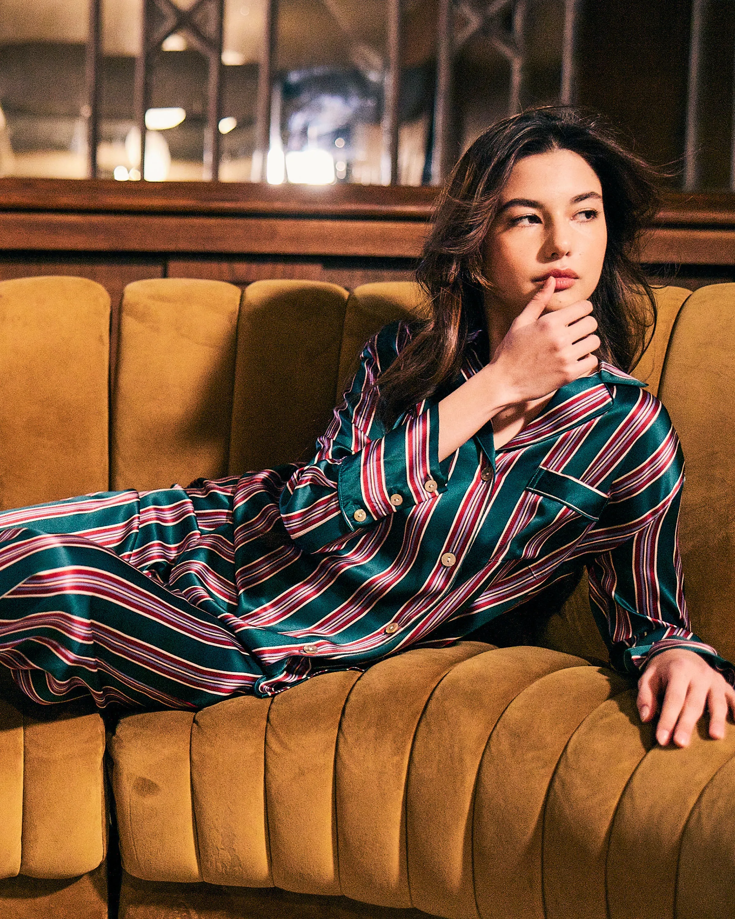 Women's Silk Pajama Set in Lancaster Stripe sold by Petite Plume product image thumbnail 5