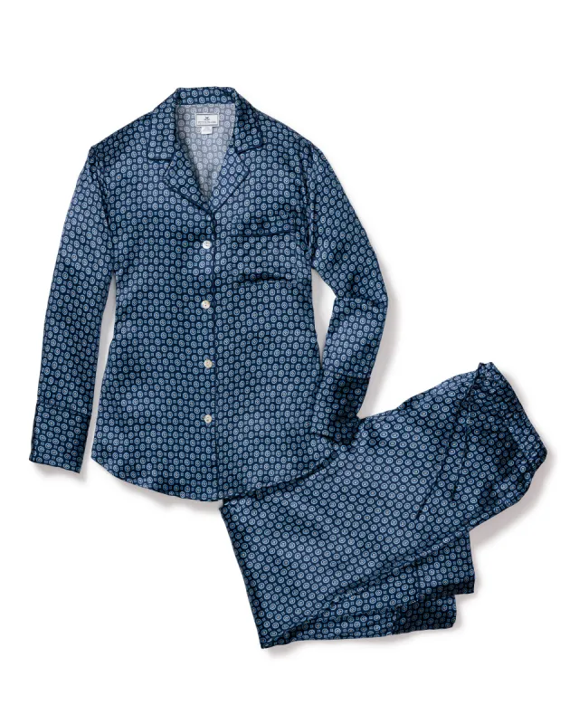 Women's Silk Pajama Set in Midnight Foulard sold by Petite Plume