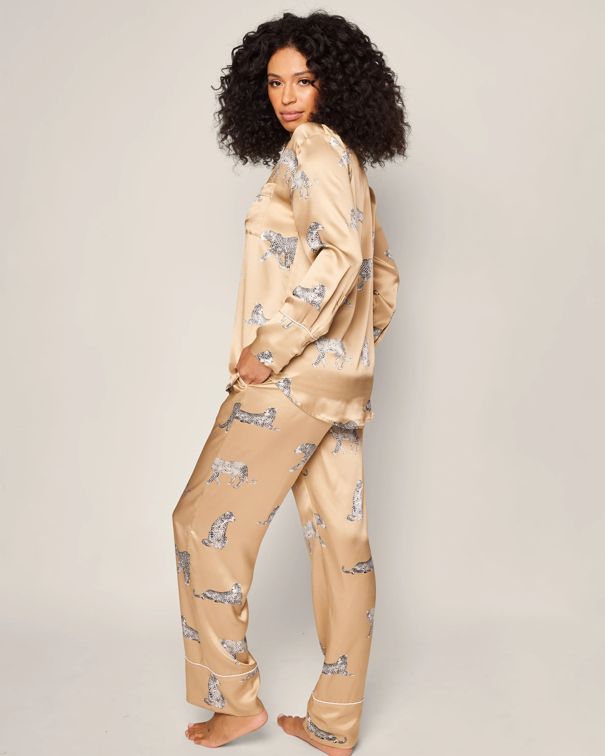Women's Silk Pajama Set in Panthère Champagne sold by Petite Plume product image thumbnail 3